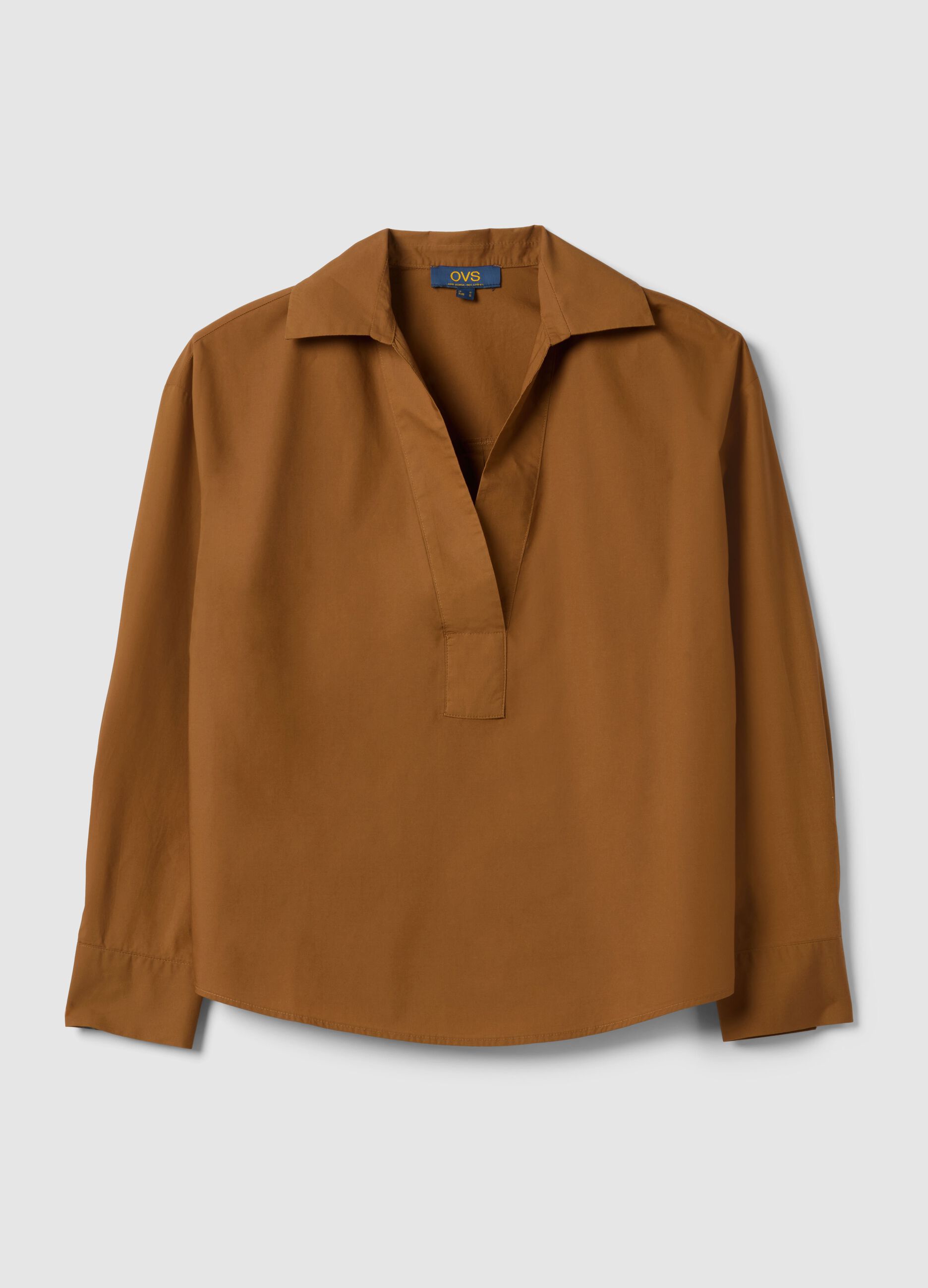 Brown regular fit pure cotton shirt without buttons