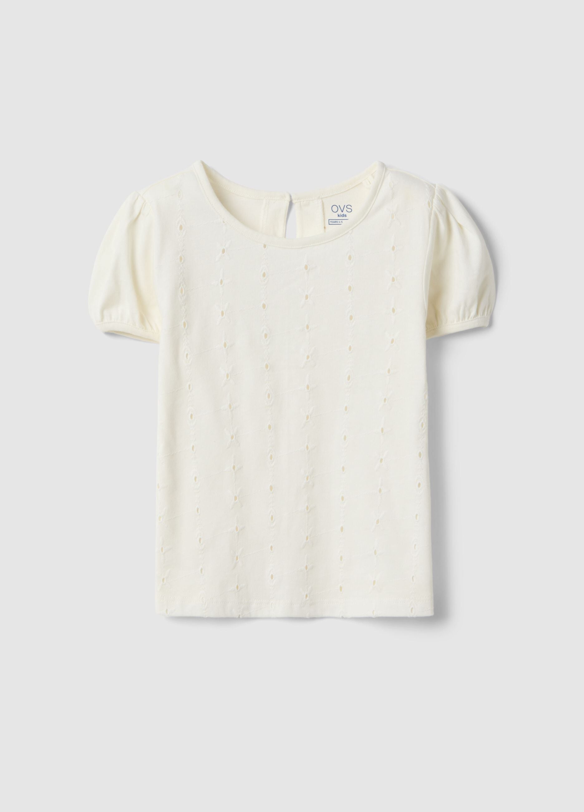 Girls' white pure cotton T-shirt regular fit with embroidery