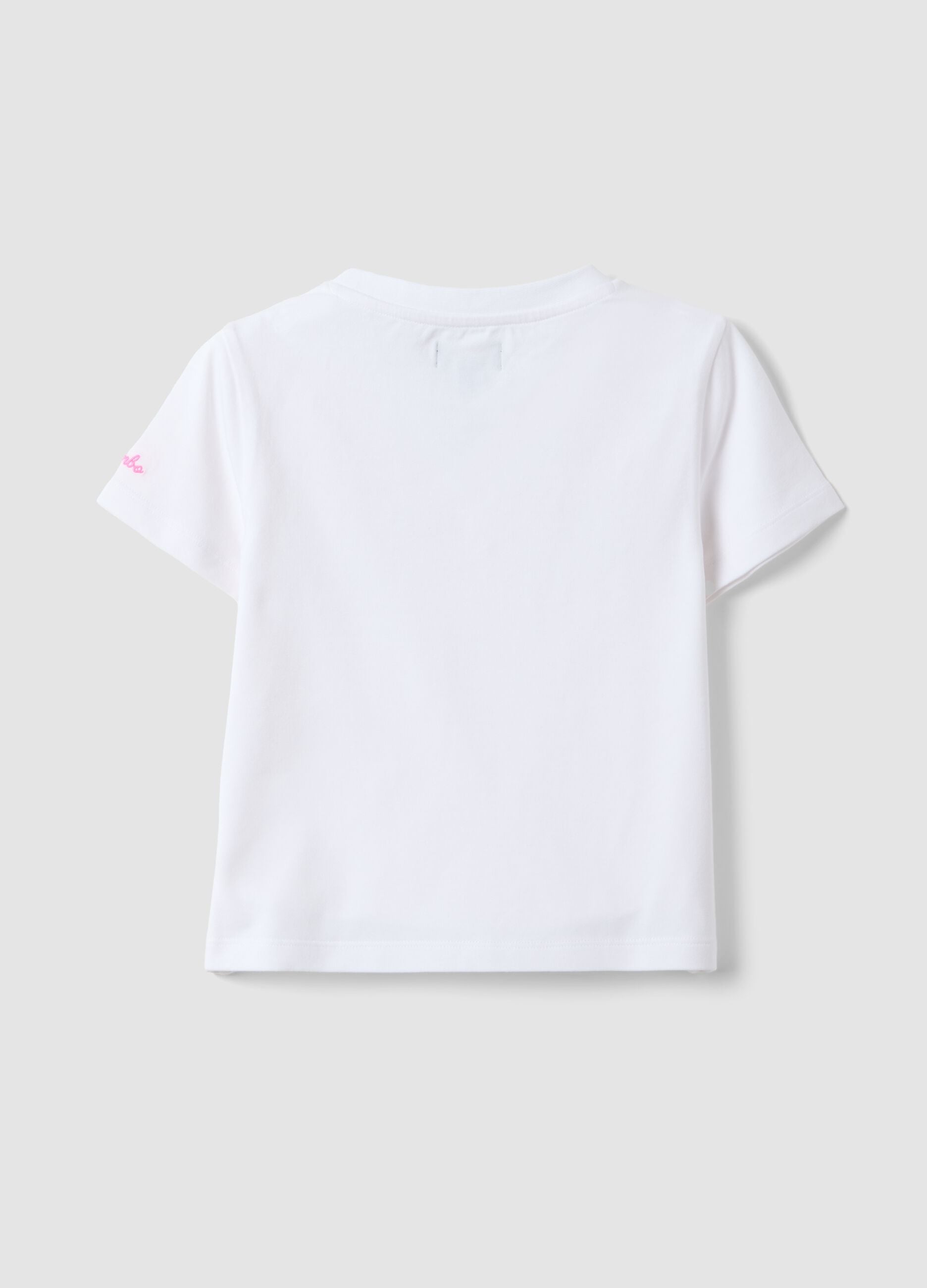 Girls' white stretch cotton t-shirt with beads