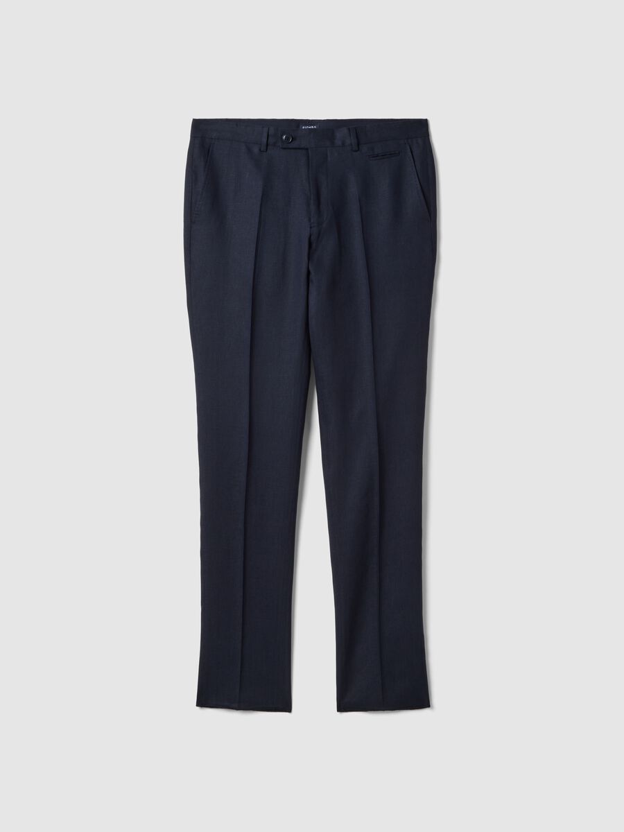 Pantaloni in puro lino blu regular fit_4