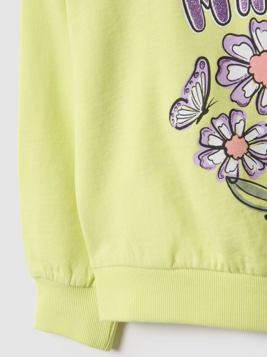 Yellow pure cotton girl's sweatshirt regular fit with embellishments_3