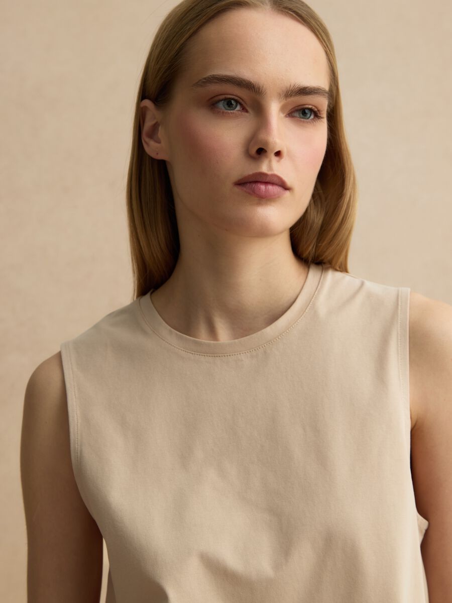 Beige cotton-blend tank top_1
