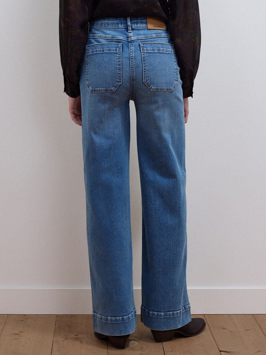 Jeans blu wide leg in cotone elasticizzato_2