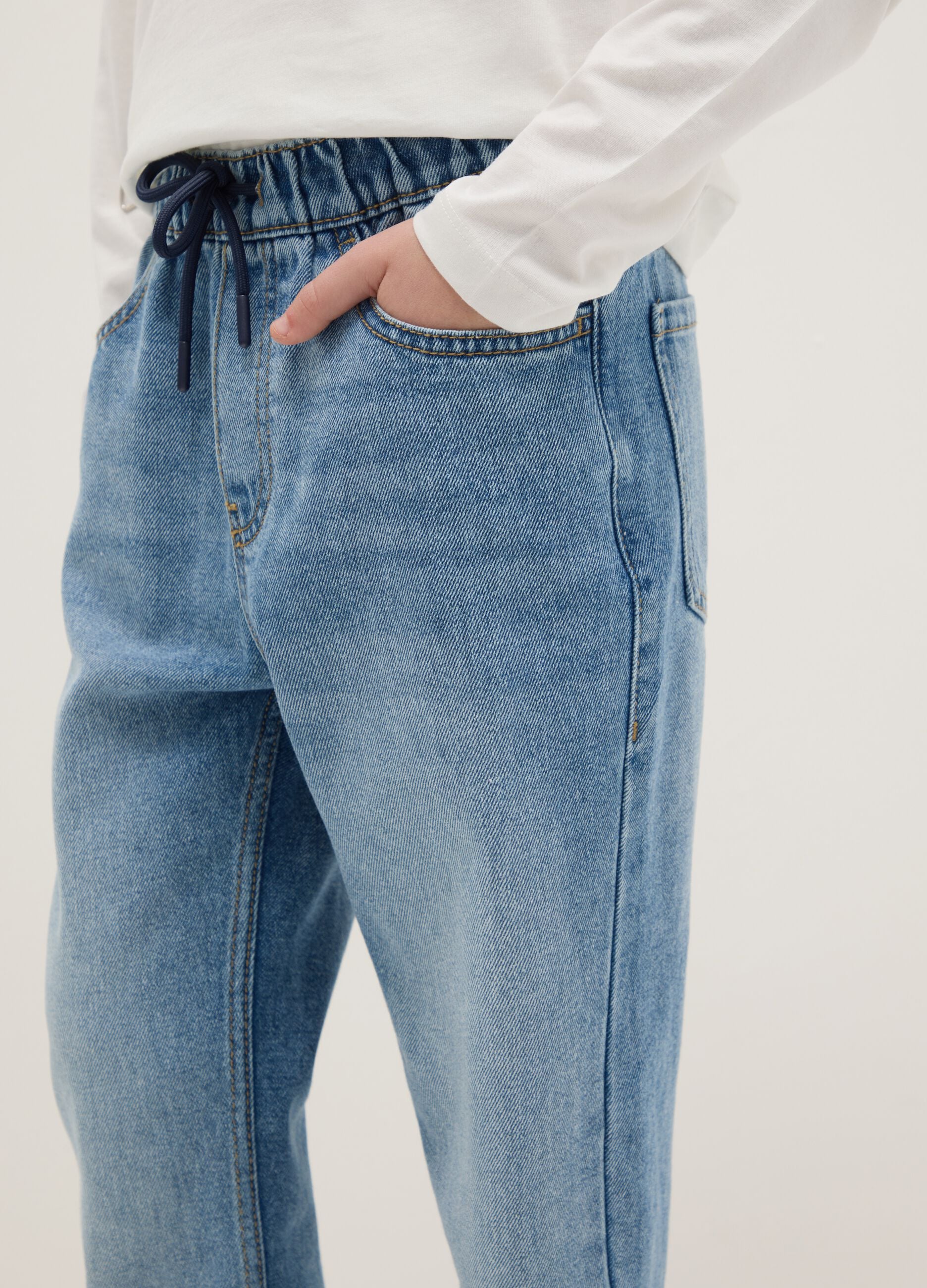 Boys' blue stretch cotton blend relaxed fit jeans