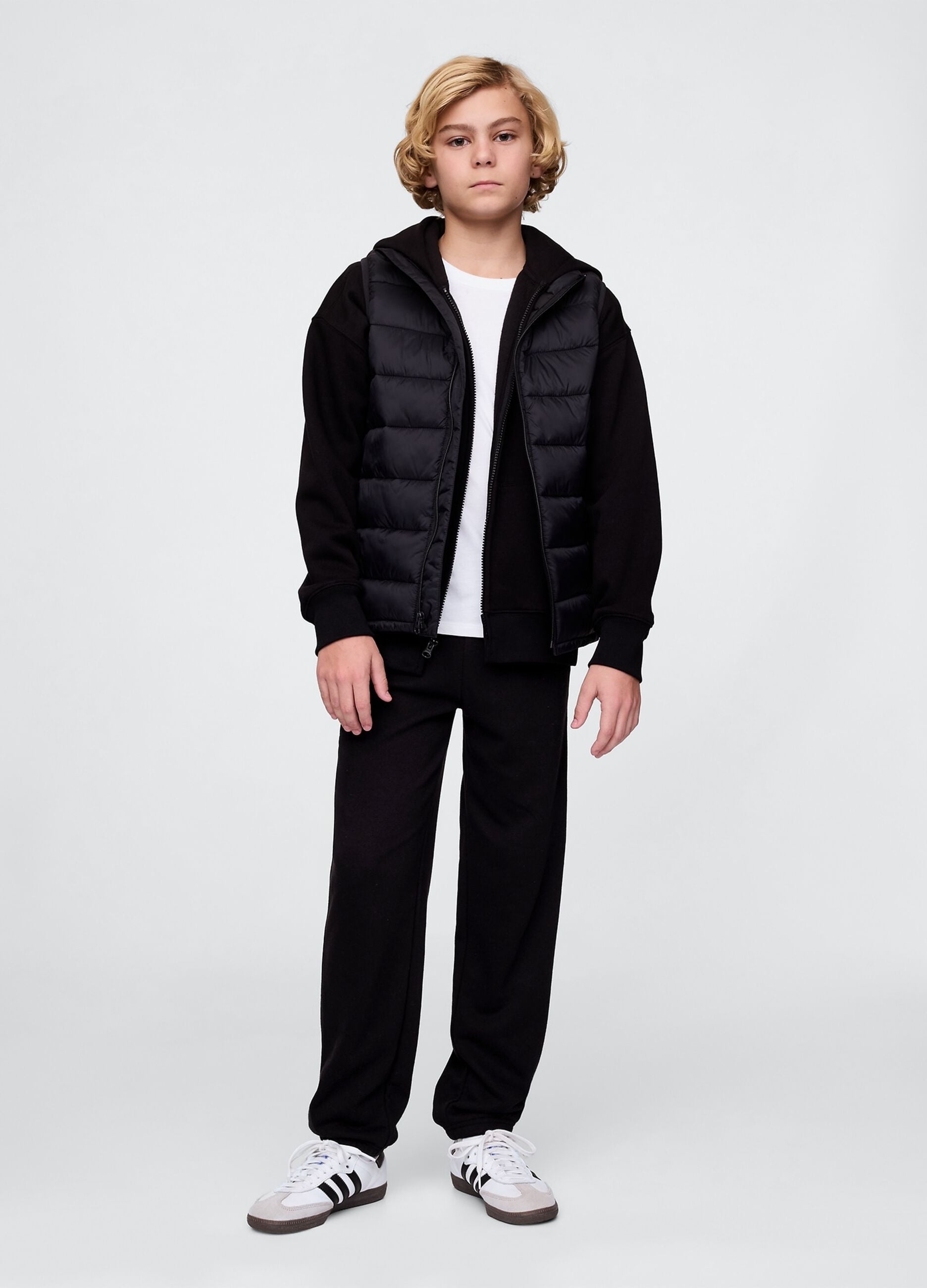 Regular fit black cotton blend jogger trousers for kids