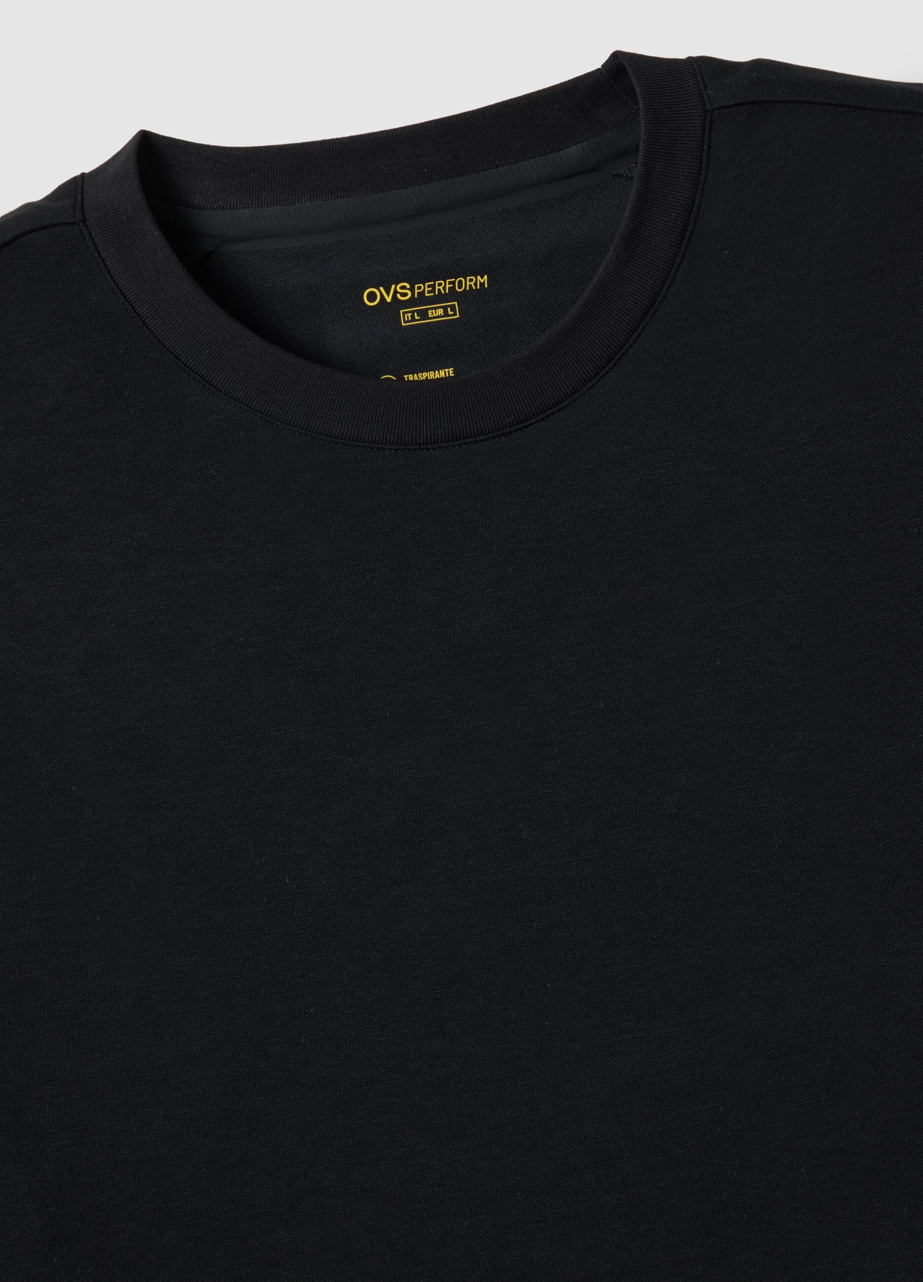 Regular fit black cotton blend crew neck T-shirt