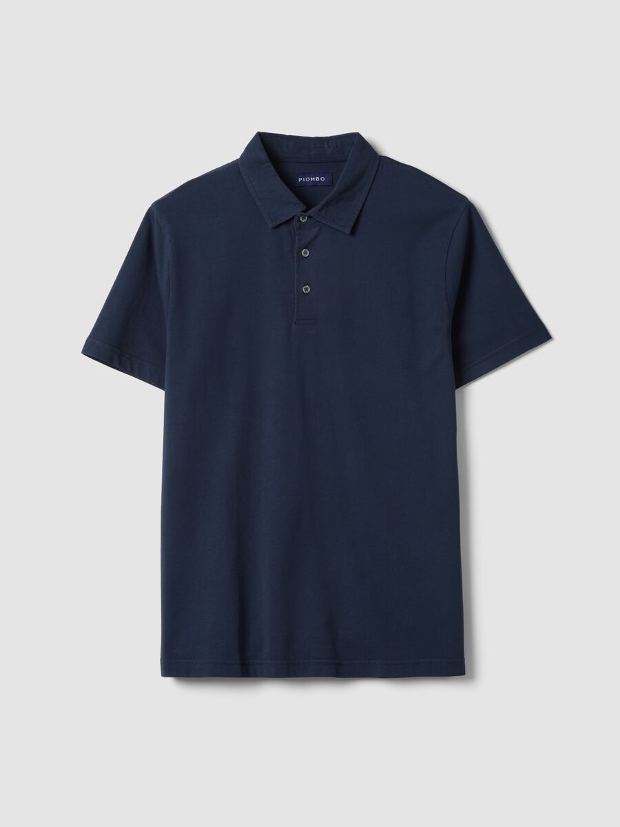 Blue short-sleeve pure cotton polo shirt, regular fit_4