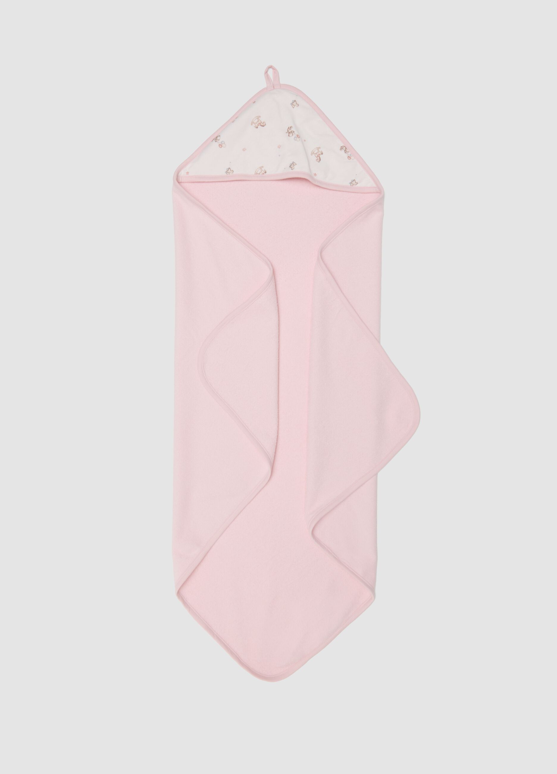 Pink hooded organic cotton-blend baby girl bathrobe