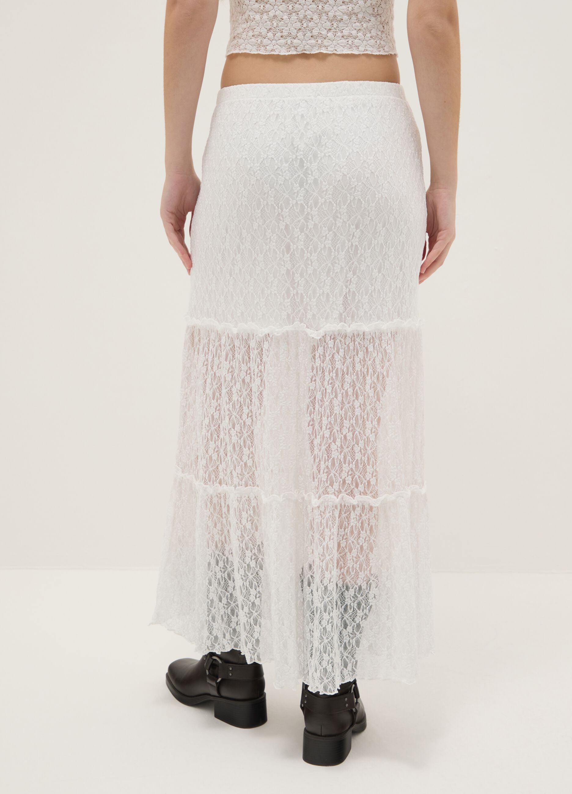 White Lace Long Skirt Regular Fit