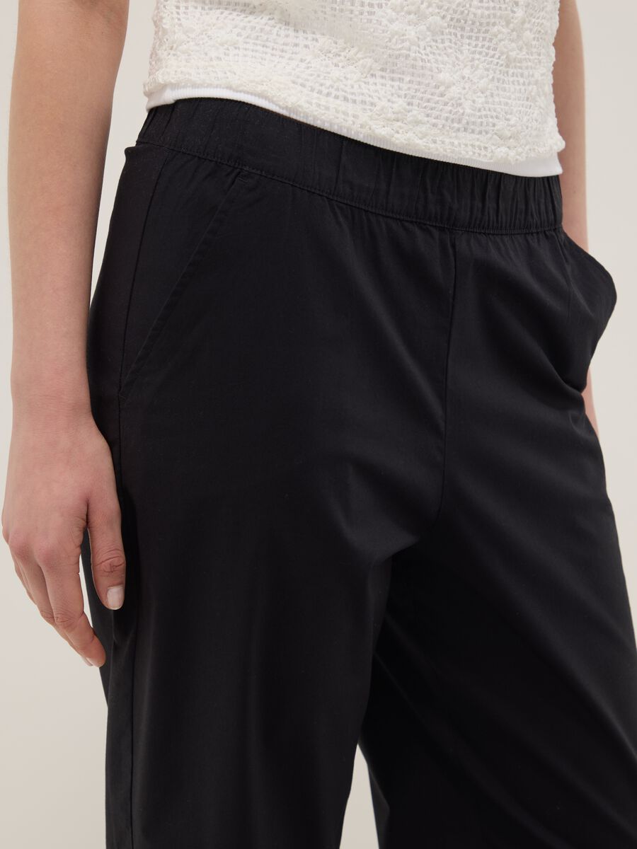 Blue stretch cotton trousers with elasticated waistband_3