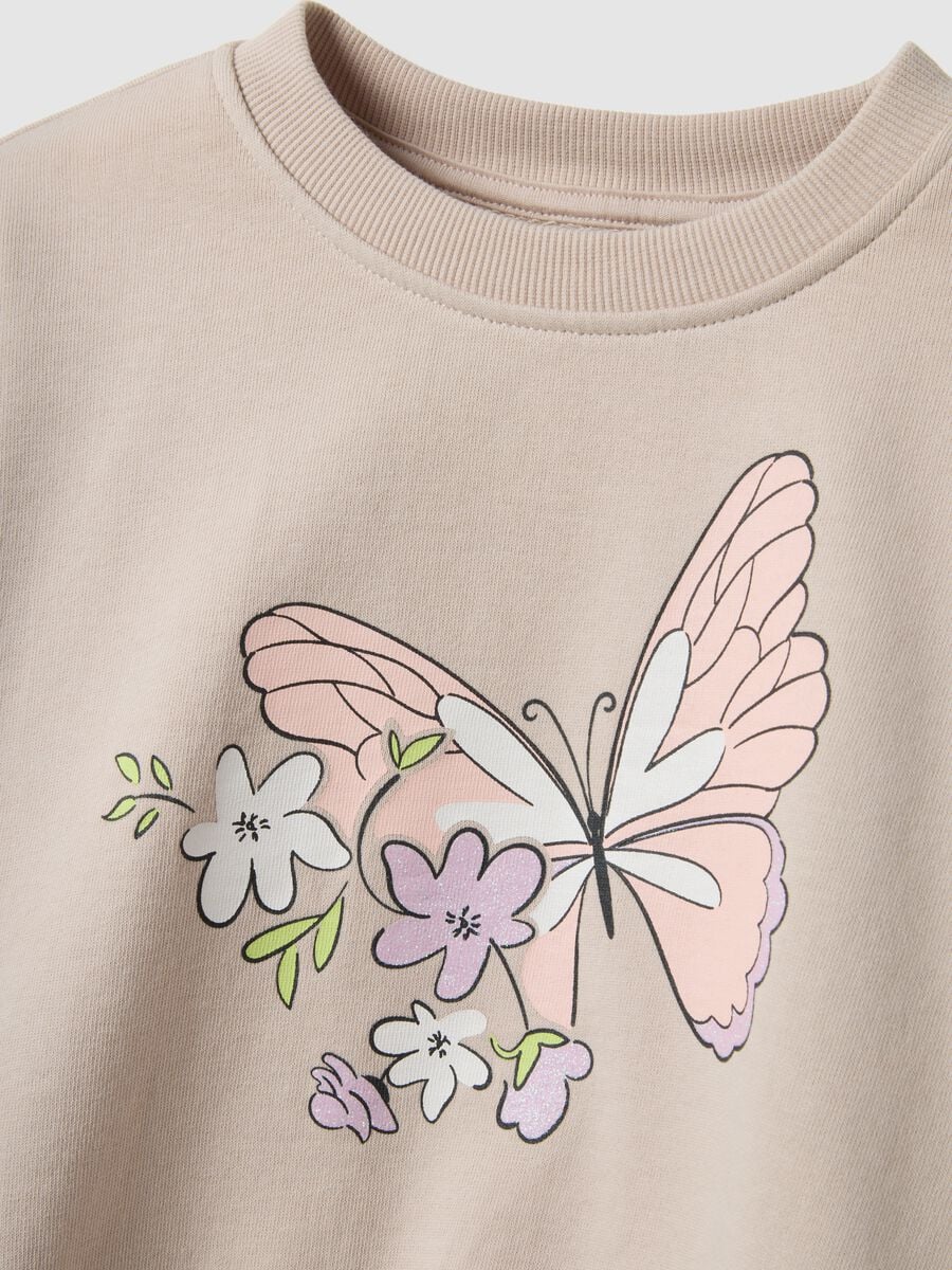Beige pure cotton sweatshirt regular fit with print for girls_2