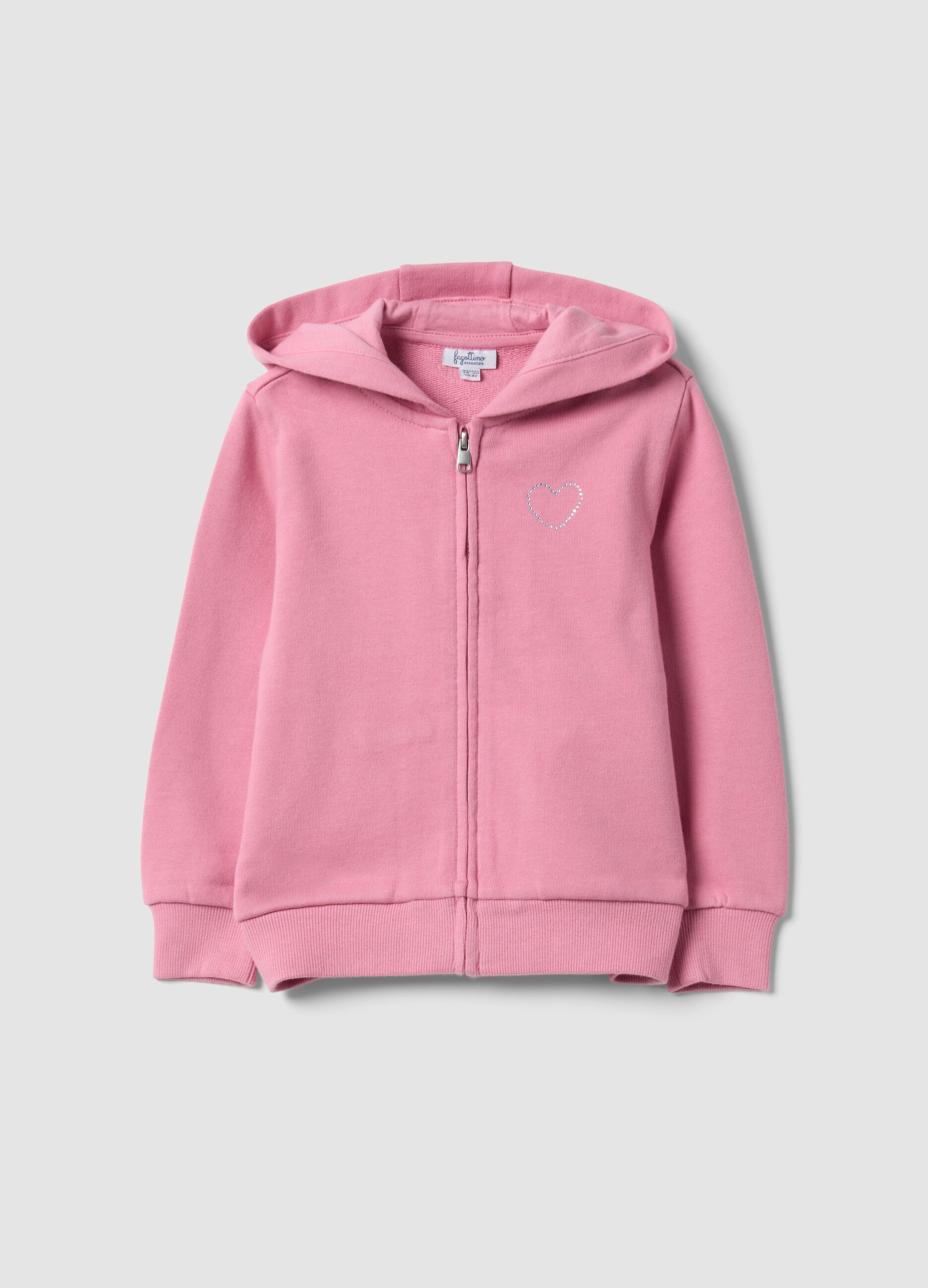 Pink hooded sweatshirt in pure organic cotton with star, regular fit, for baby girl