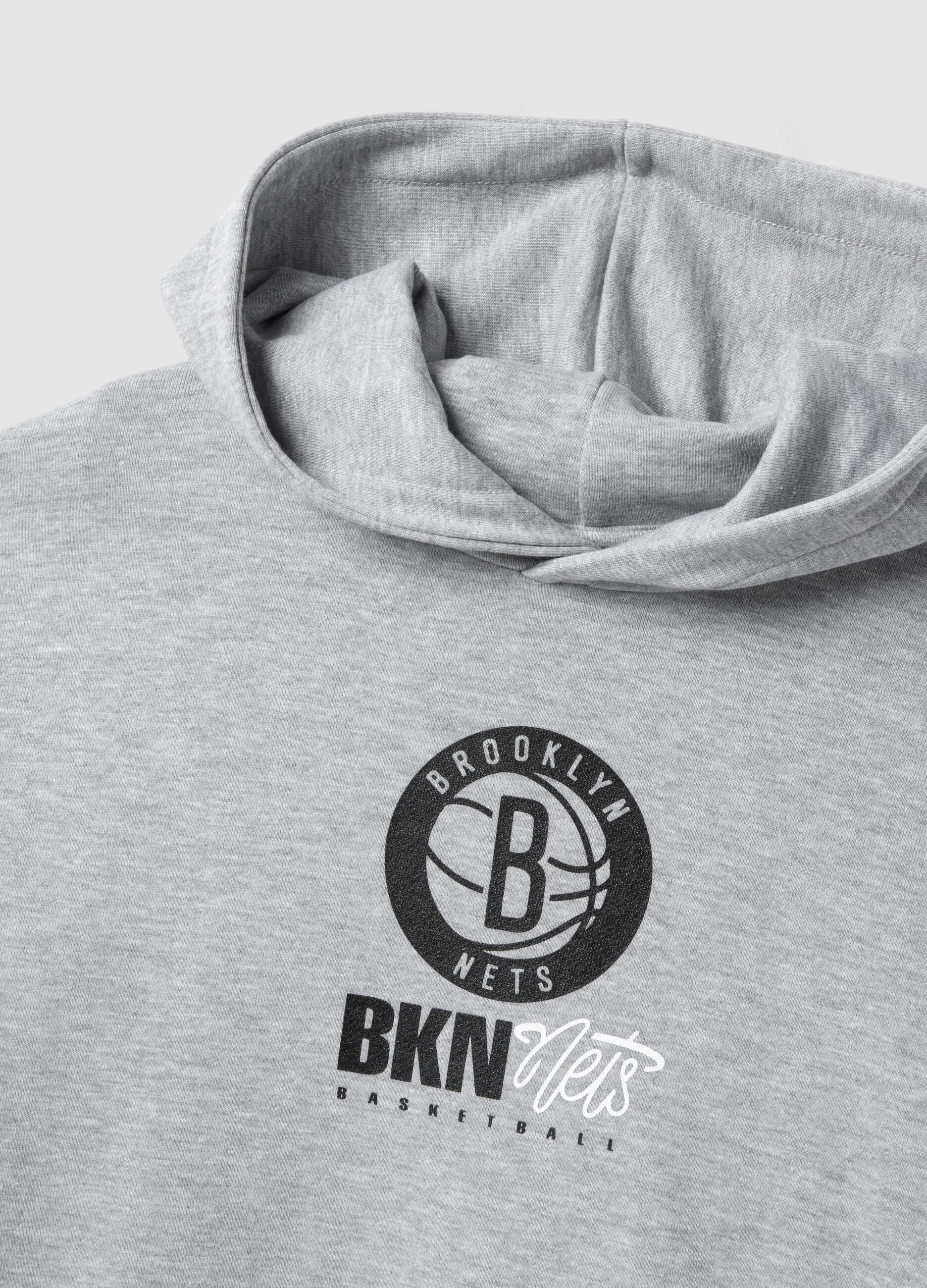 Grey cotton-blend hooded sweatshirt with NBA print