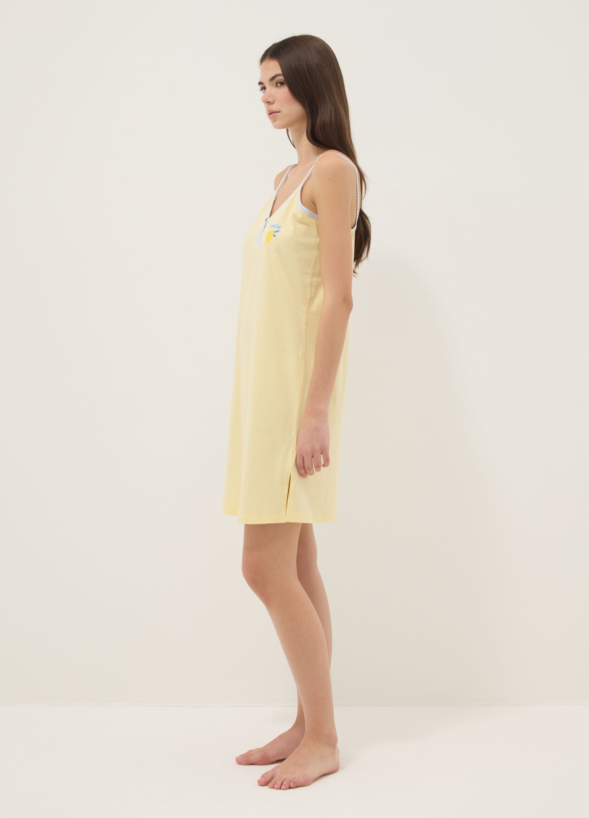 Yellow organic cotton nightdress with thin straps