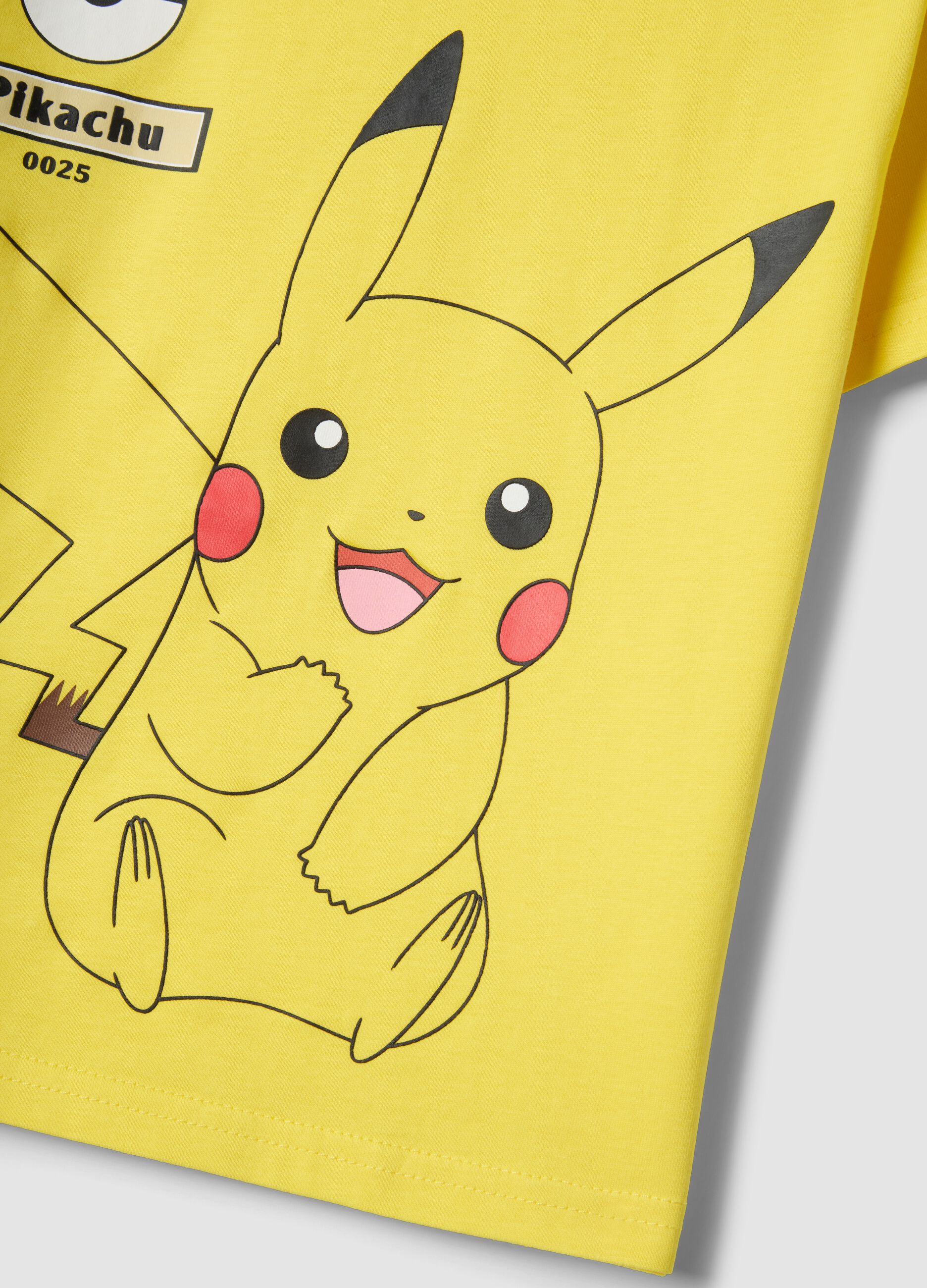 Yellow pure cotton children's t-shirt regular fit with Pikachu