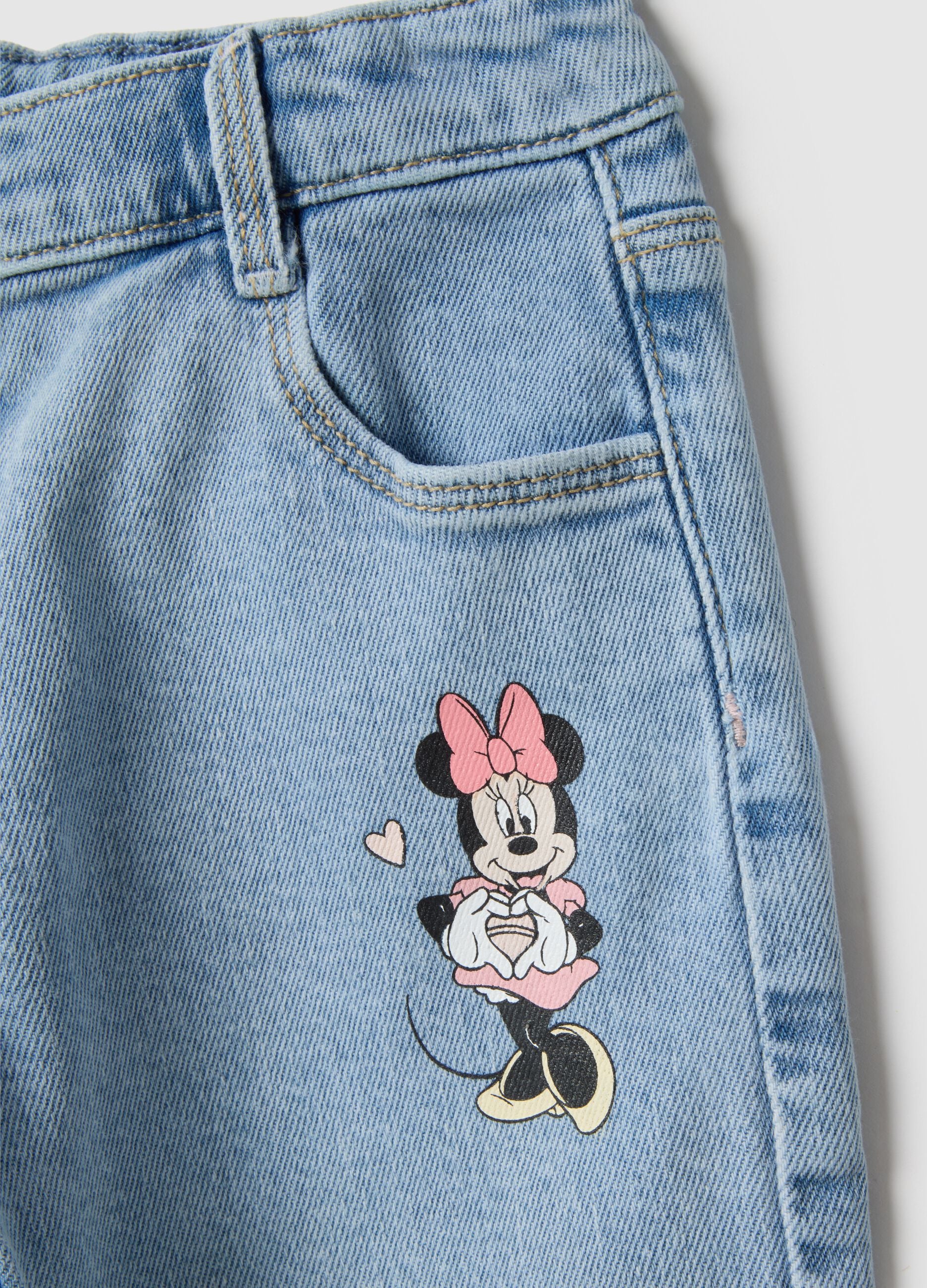 Blue wide leg cotton trousers with Mickey and Minnie for girls
