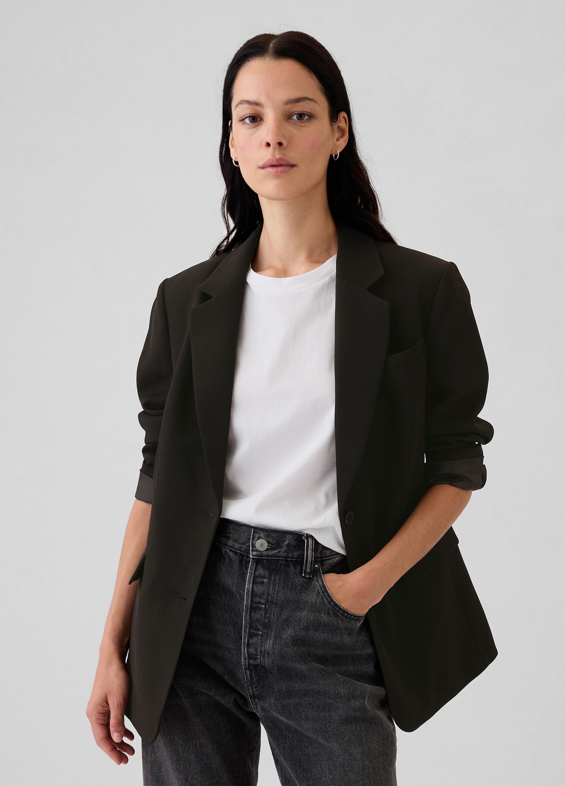 Solid colour single-breasted blazer