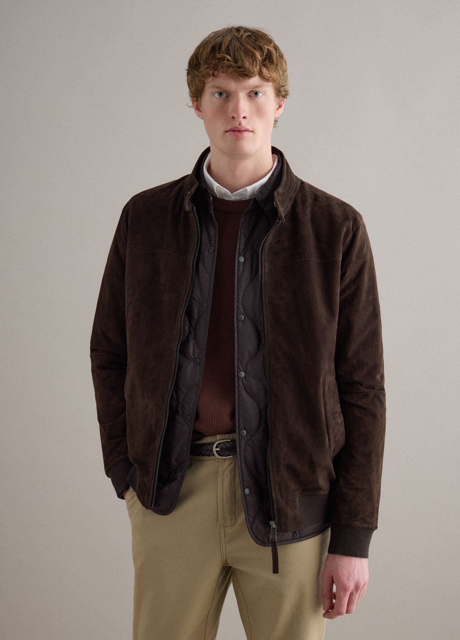 Brown genuine leather jacket regular fit with full zip