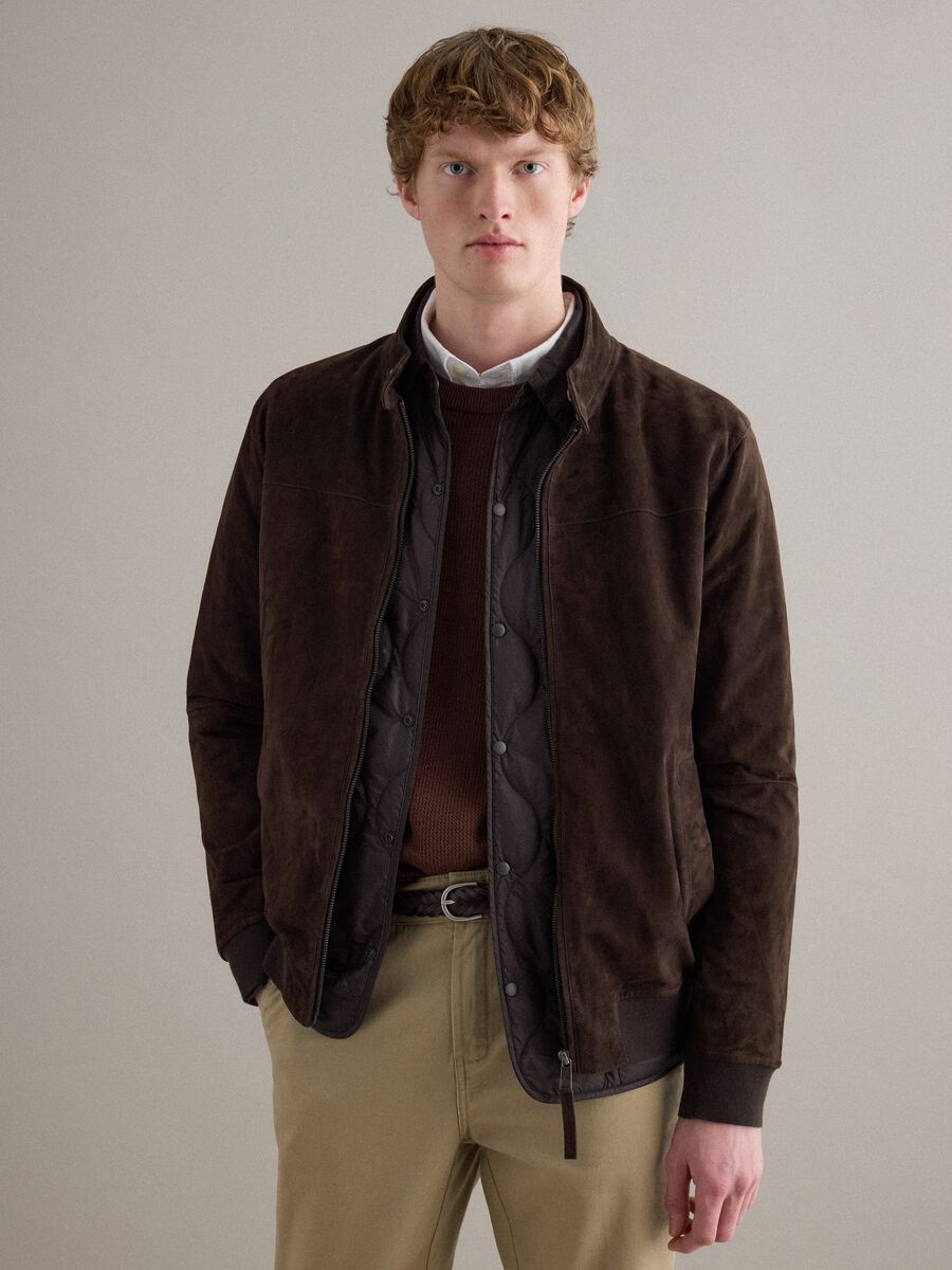 Brown genuine leather jacket regular fit with full zip_1
