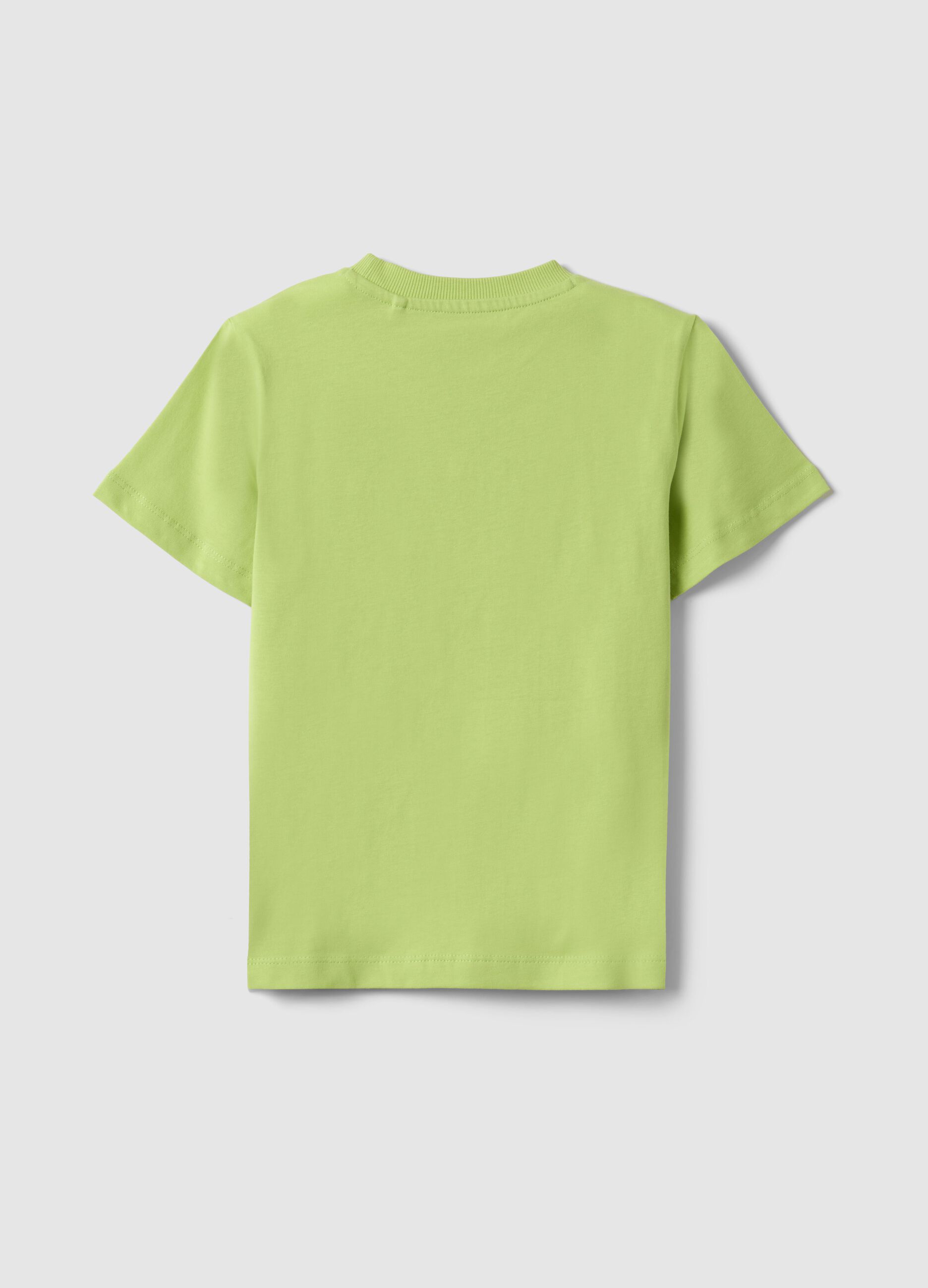 Green pure cotton regular fit T-shirt for kids with print
