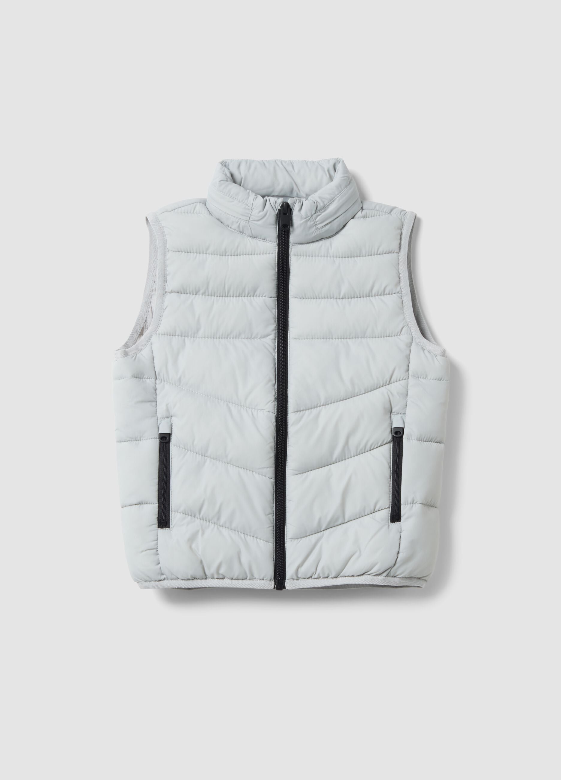 Grey padded gilet with zip and high neck for boys