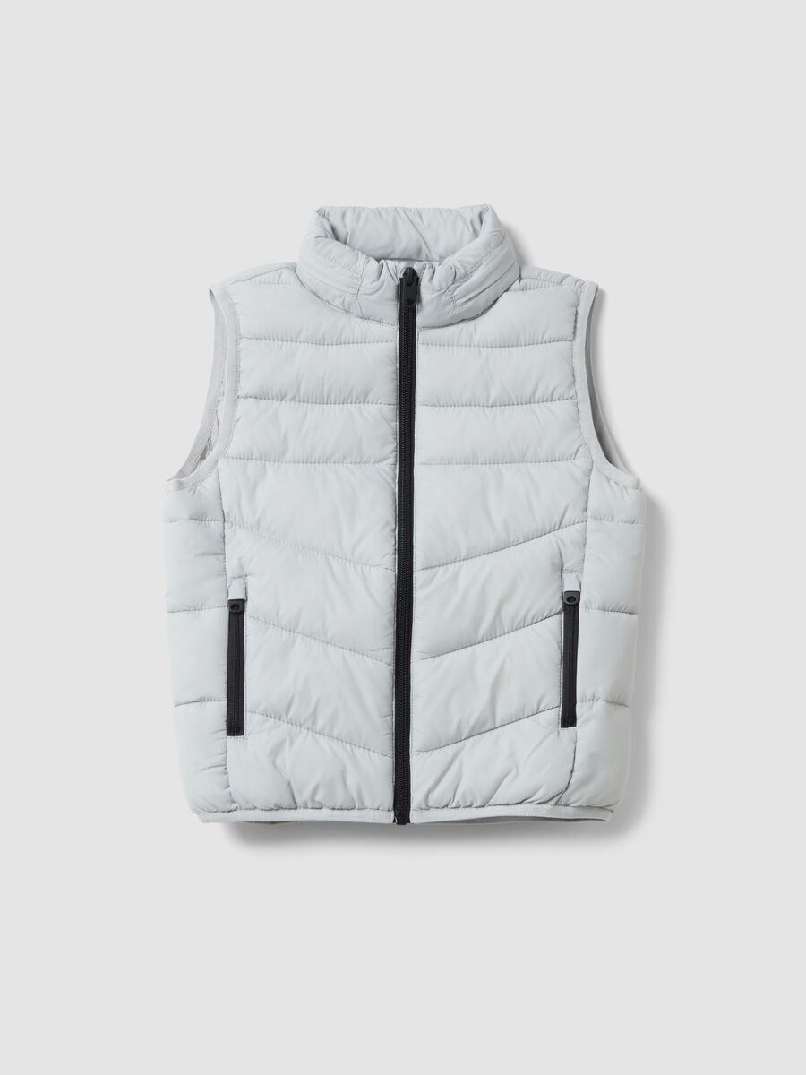 Grey padded gilet with zip and high neck for boys_0
