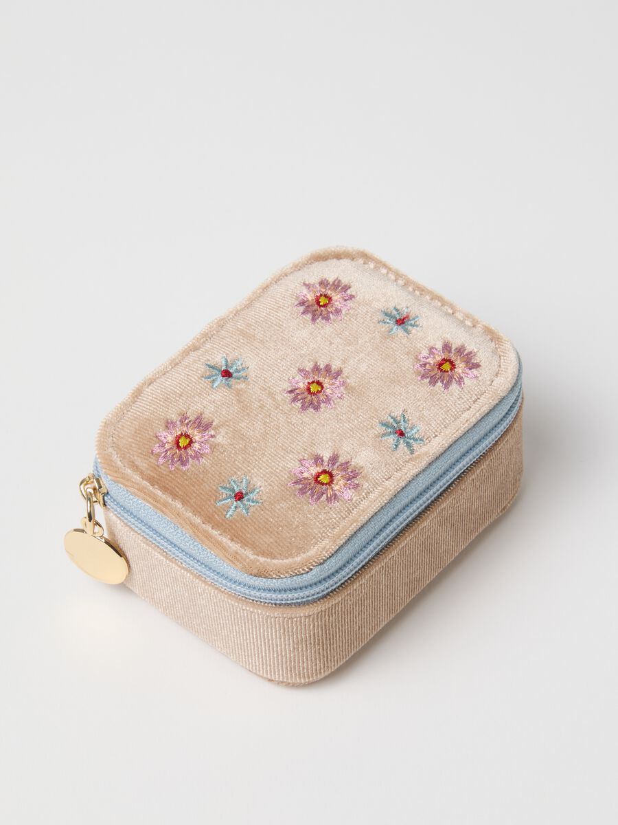 Multicolour Jewellery Box with Floral Embroidery and Zip_1