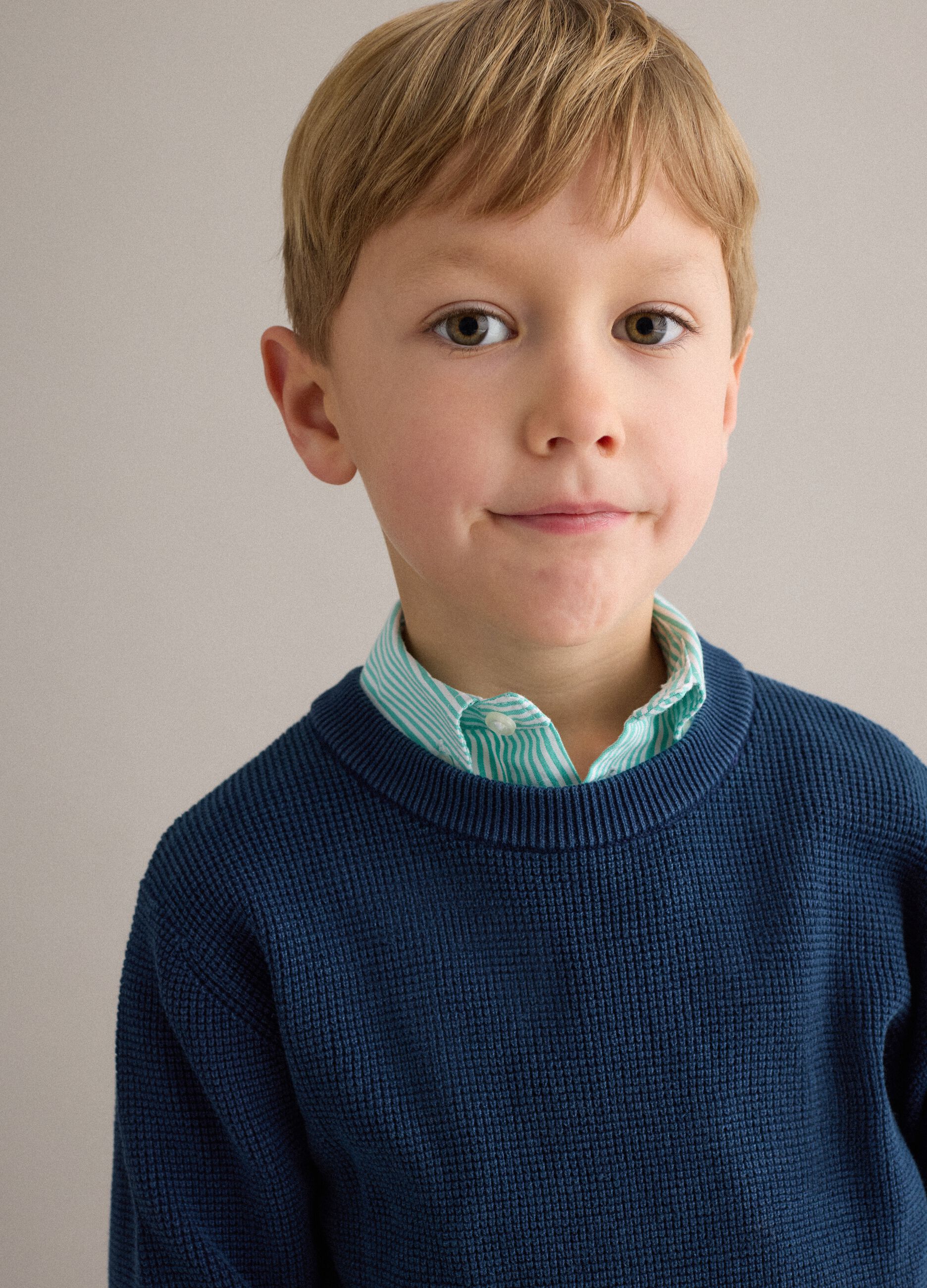 Children's regular fit blue crew neck pure cotton jumper