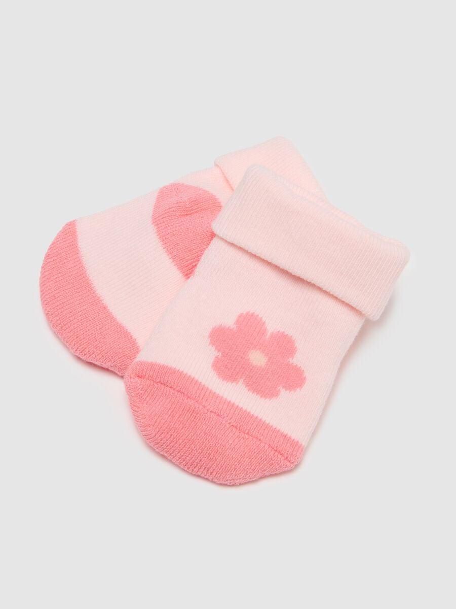 Comfortable pink stretchy cotton booties for newborn girls with decorations_1