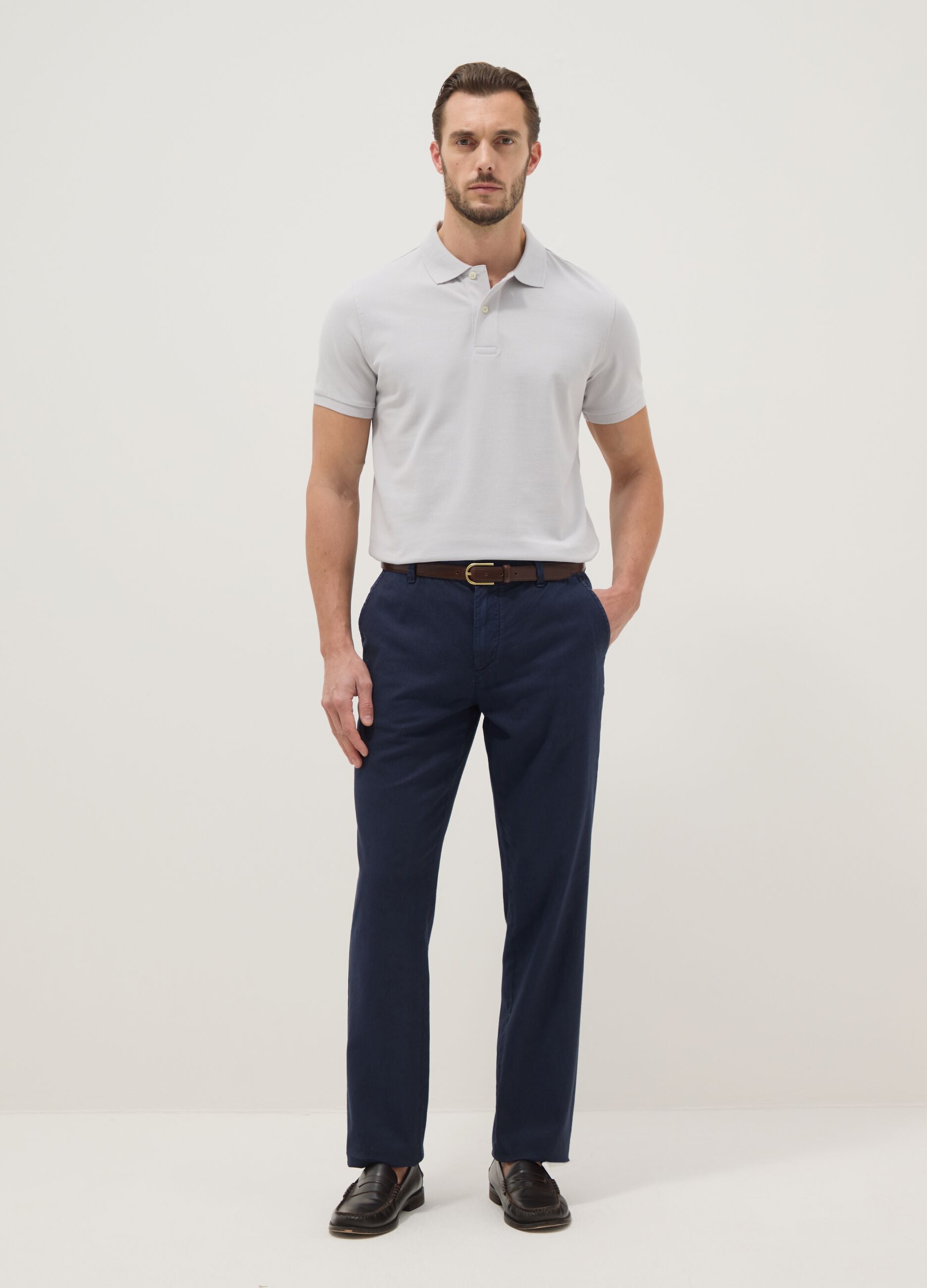 Grey cotton short-sleeved polo regular fit