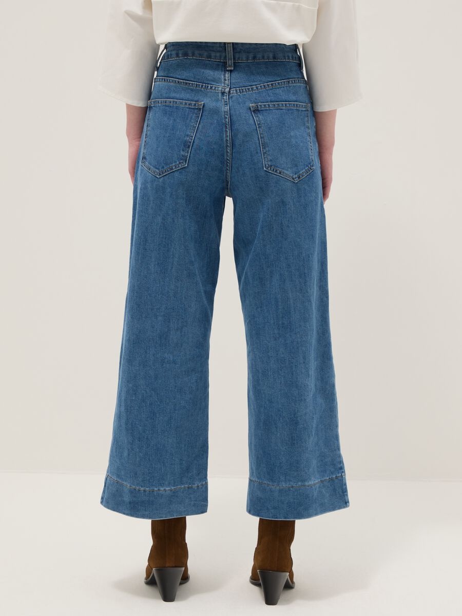 Regular fit blue stretch denim cotton blend trousers_2