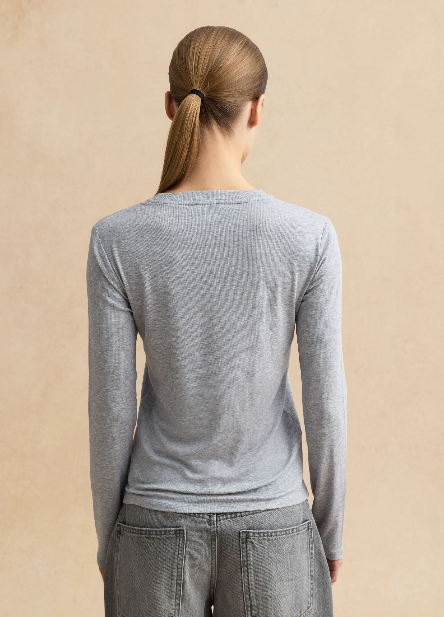 Grey crewneck long sleeve regular fit top