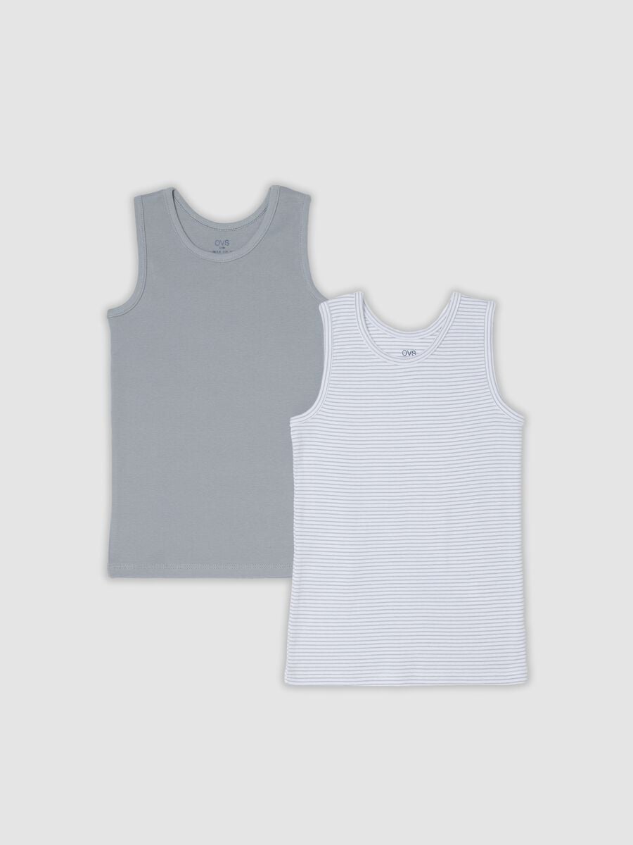 Boys&rsquo; multicolour two-pack organic cotton vests with stripes_0