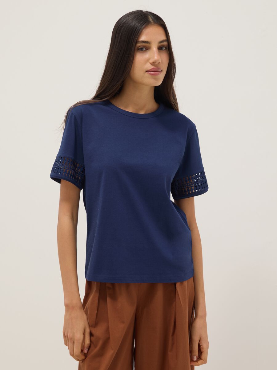 Blue short-sleeved pure cotton T-shirt_1