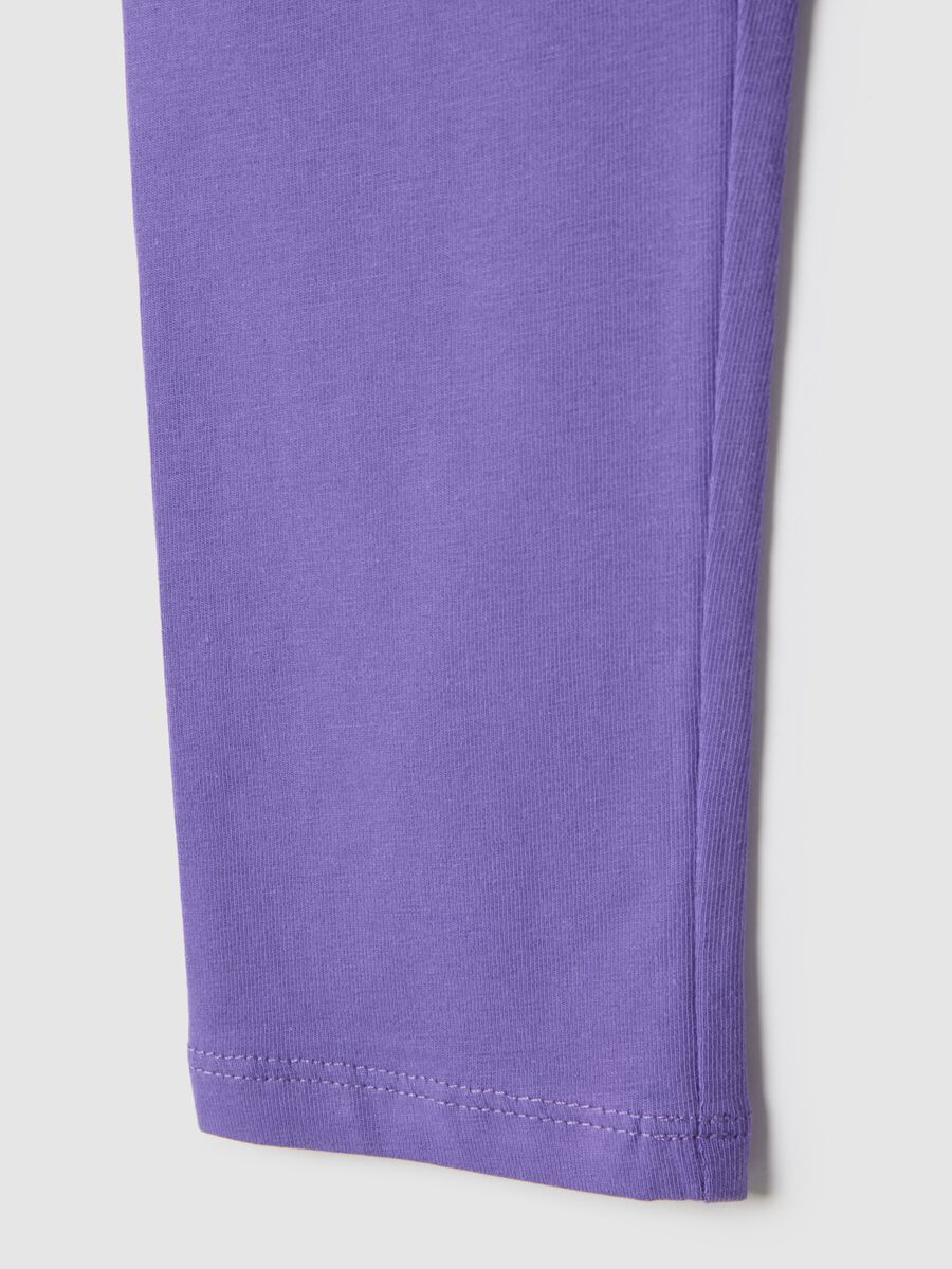 Girls' purple cotton stretch leggings slim fit with star_3