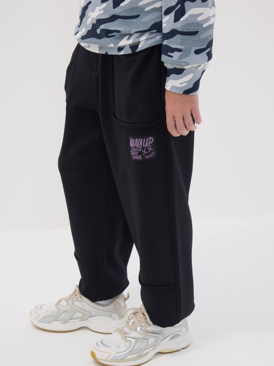Black pure cotton jogger trousers with "Way Up" graphic for boys_2