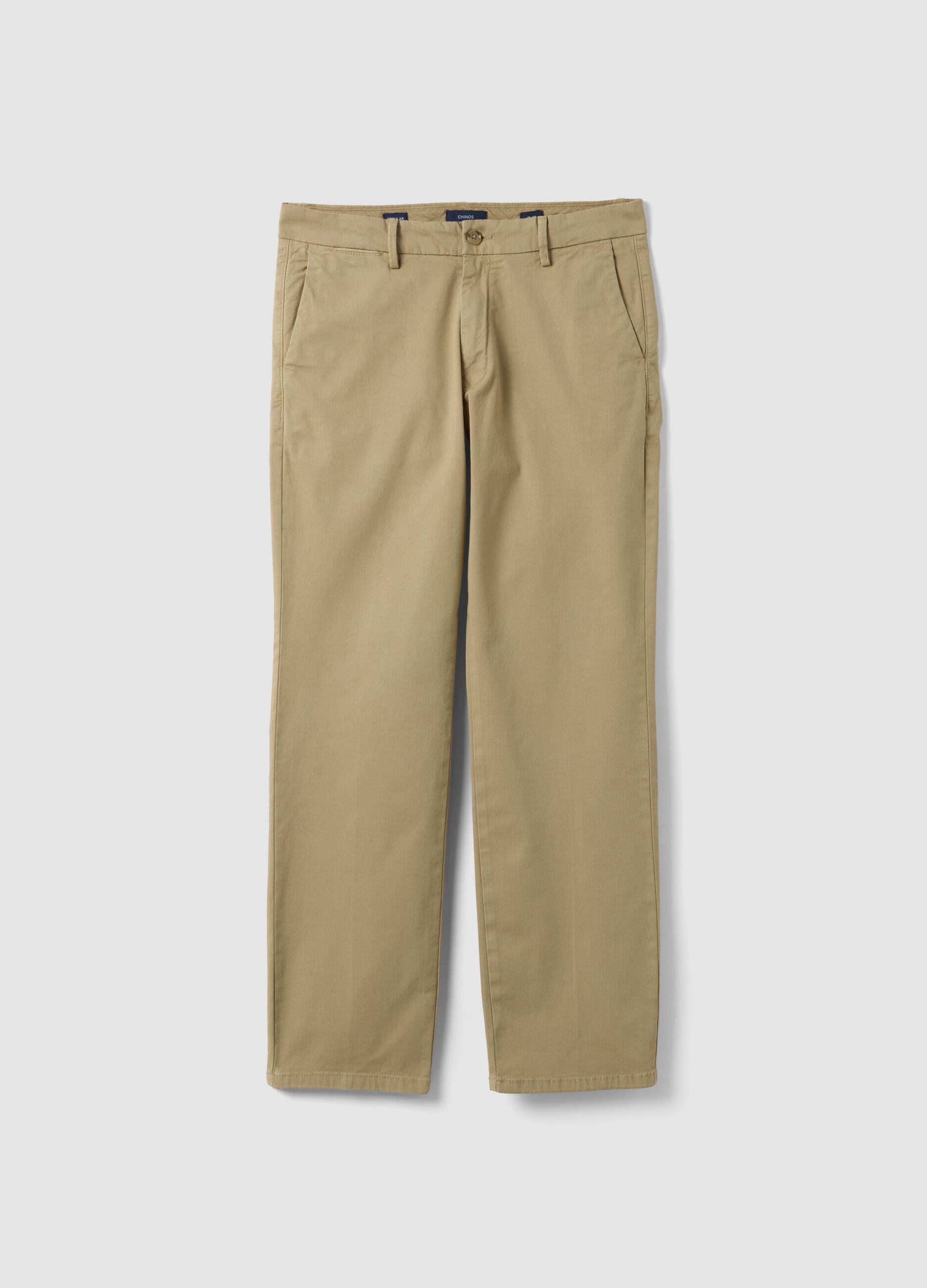 Pantaloni chino beige in cotone elasticizzato regular fit