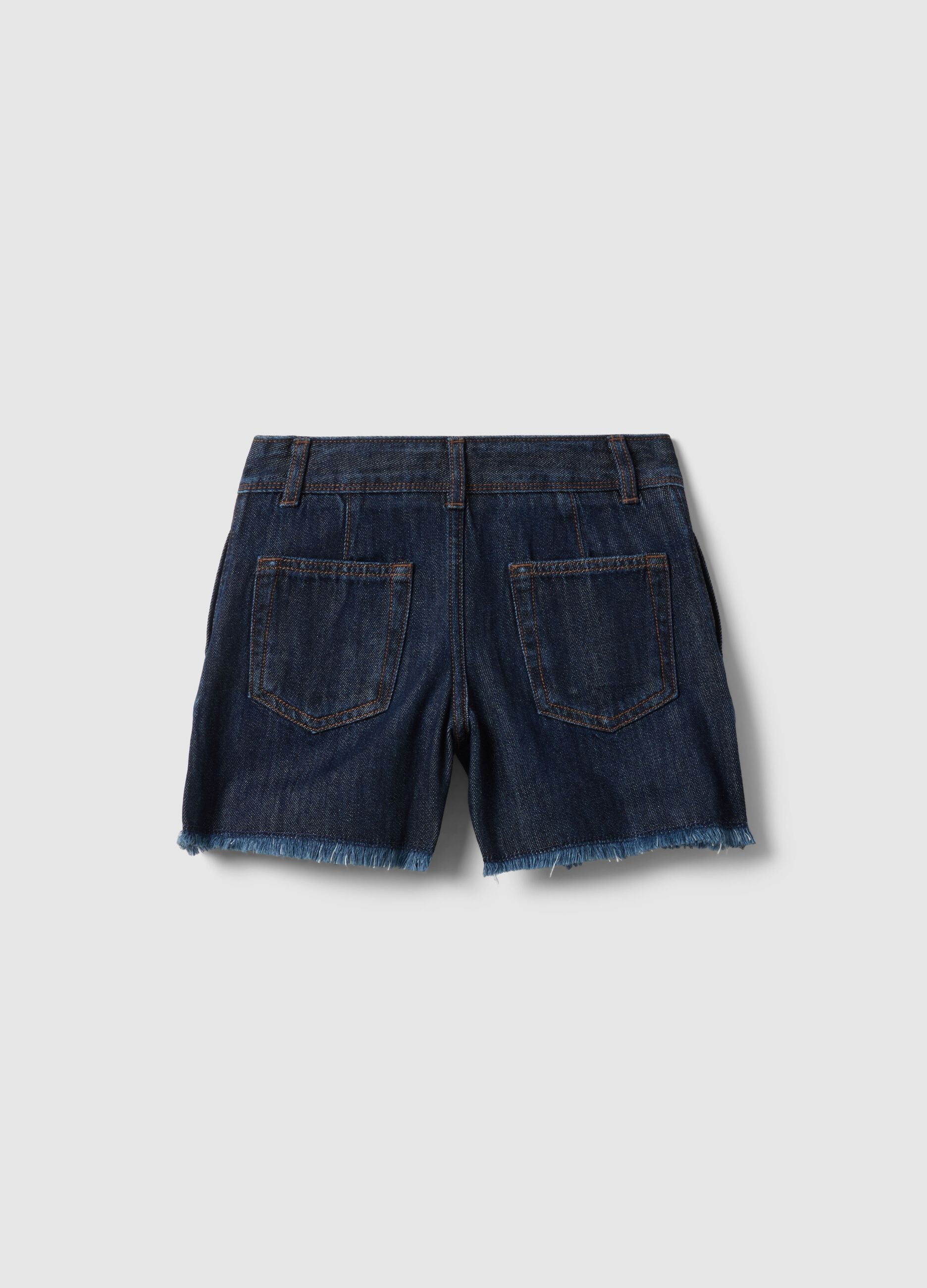Girls' blue denim cotton blend shorts with regular fit