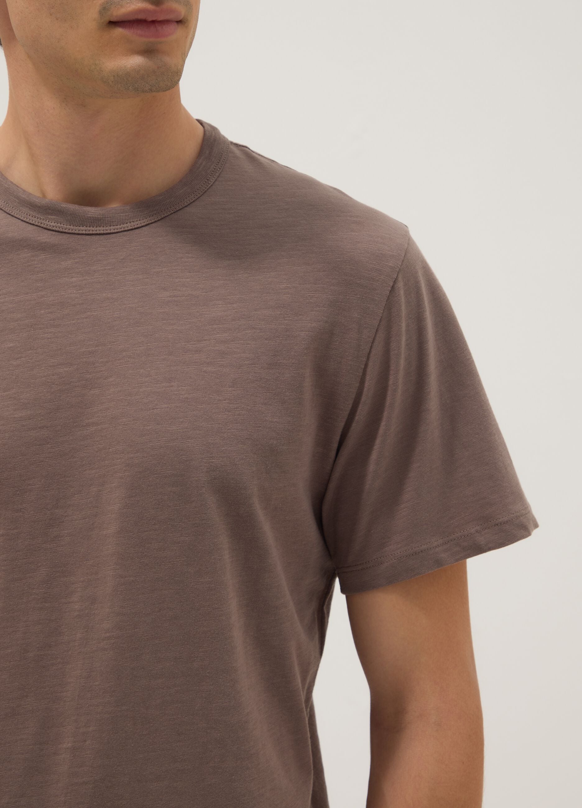Brown pure cotton short sleeve regular fit T-shirt
