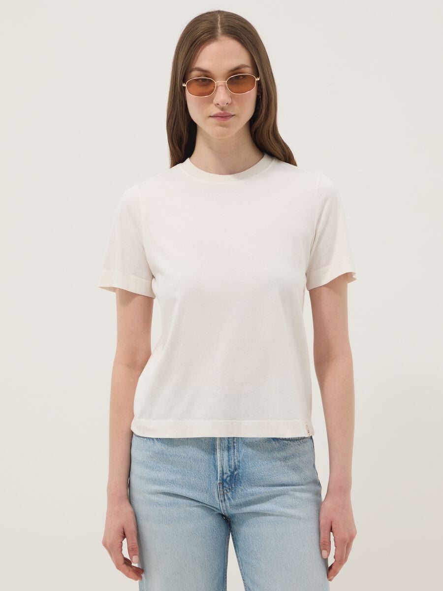 Beige short-sleeved pure cotton regular-fit T-shirt_1