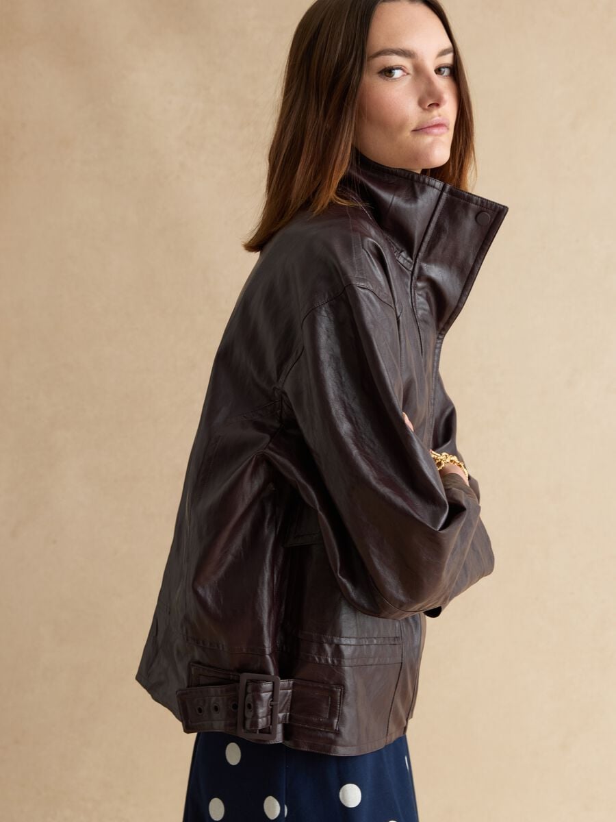 Shiny brown oversized viscose-blend jacket_0