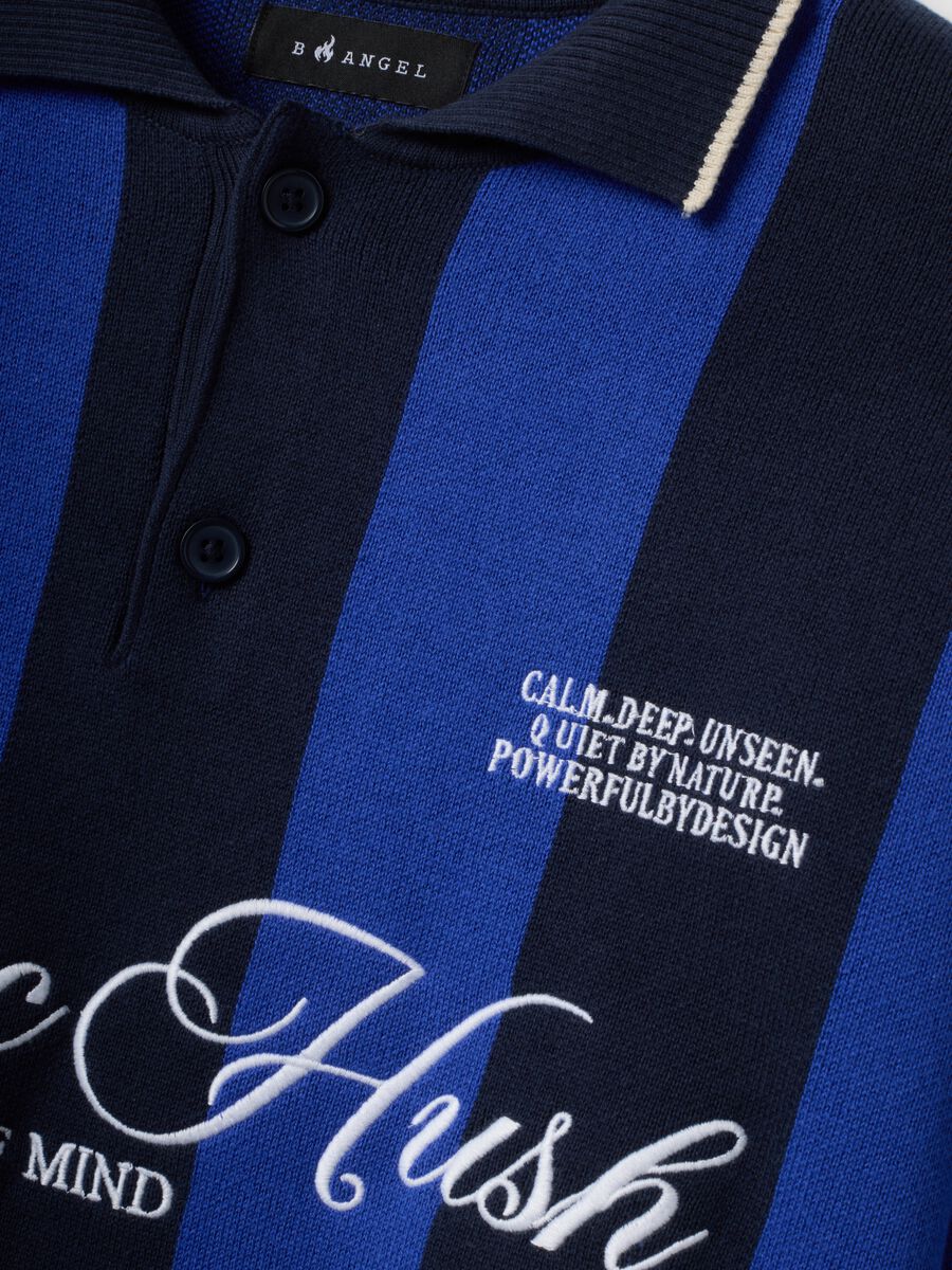 Maglia blu e nera in puro cotone con colletto polo over fit_1