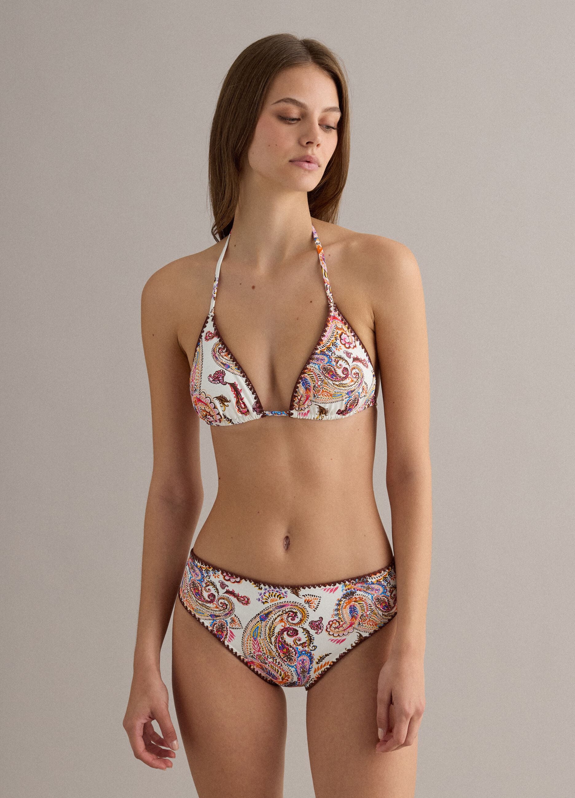 Multicolour stretchy paisley bikini bottoms