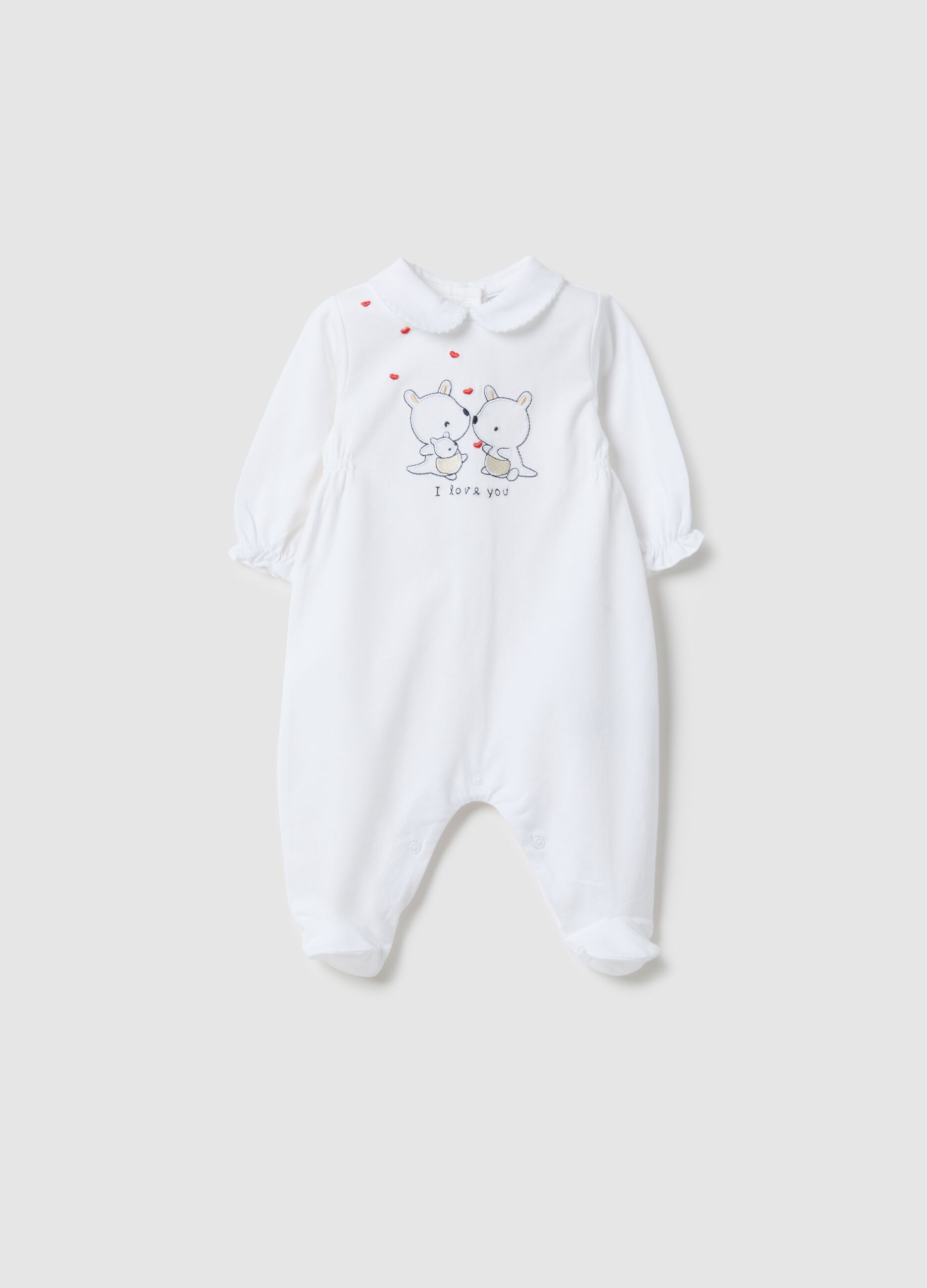 Baby girl's white pure cotton romper with embroidery and buttons