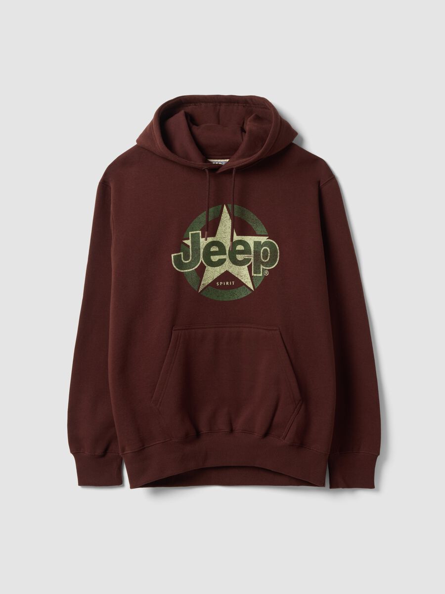 Felpa marrone in misto cotone con cappuccio e stampa Jeep relaxed fit_0