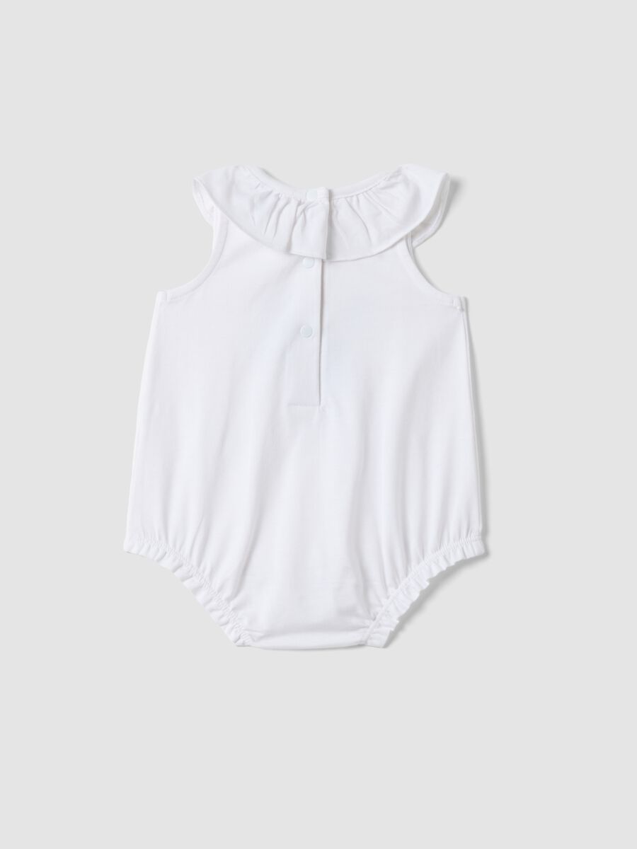 Sleeveless white pure cotton baby romper with fish_1