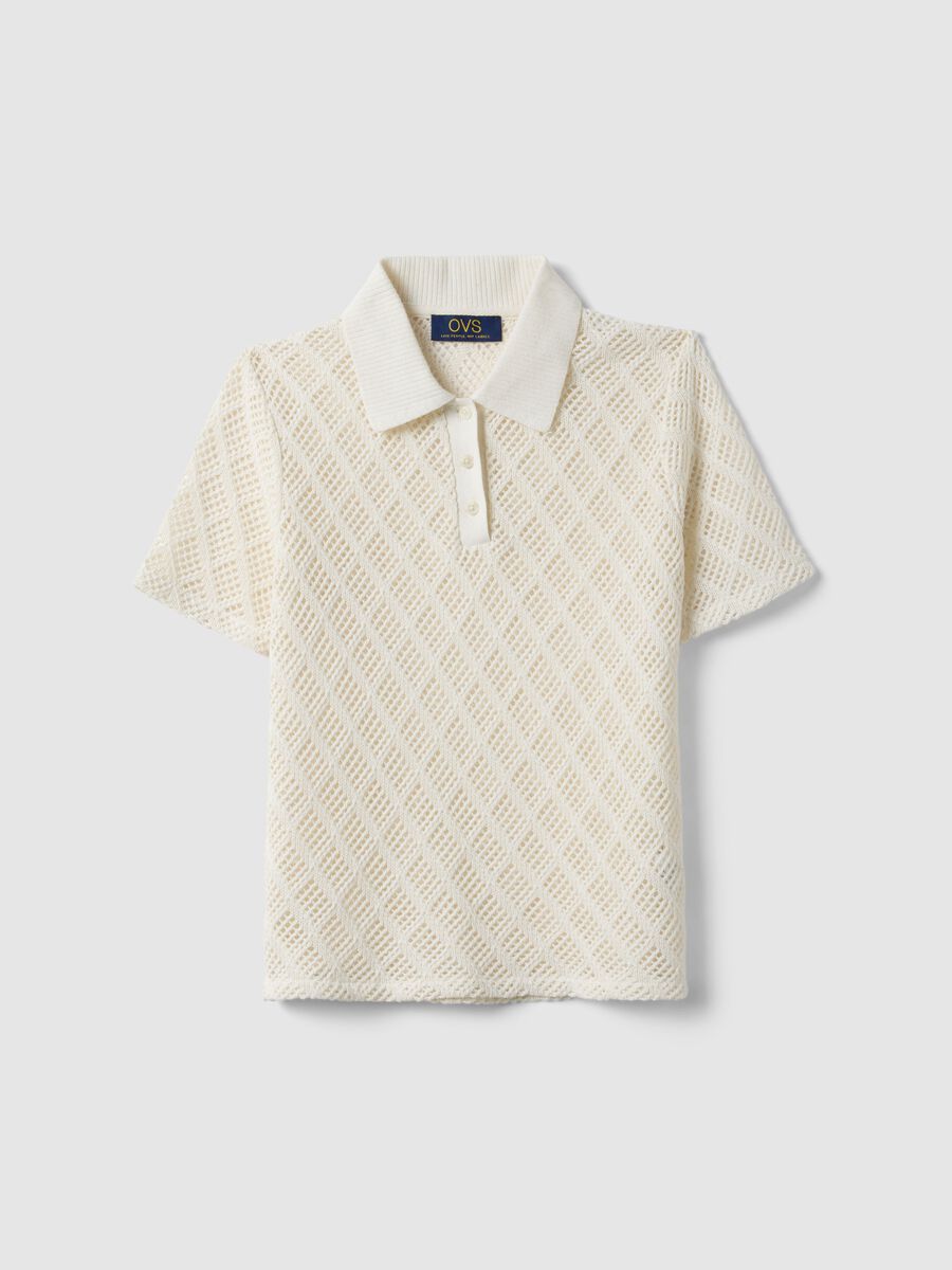 White regular fit polo with mesh texture_4
