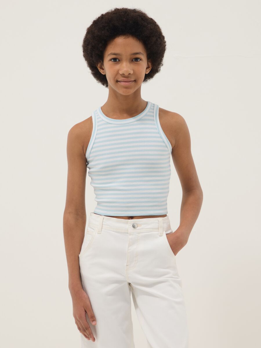 Girls&rsquo; multicolour striped fitted stretch-cotton vest top_0