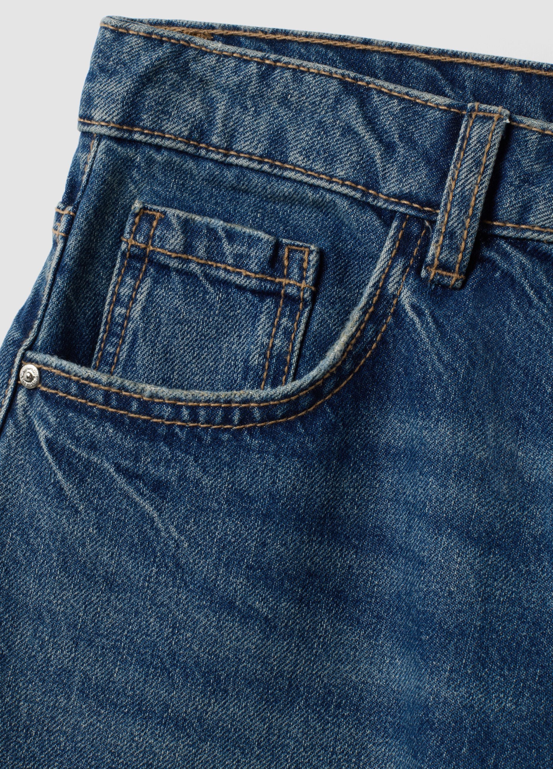 Blue pure cotton low-rise wide-leg jeans
