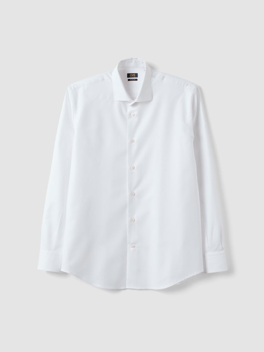 White pure compact cotton shirt with classic collar, regular fit_0